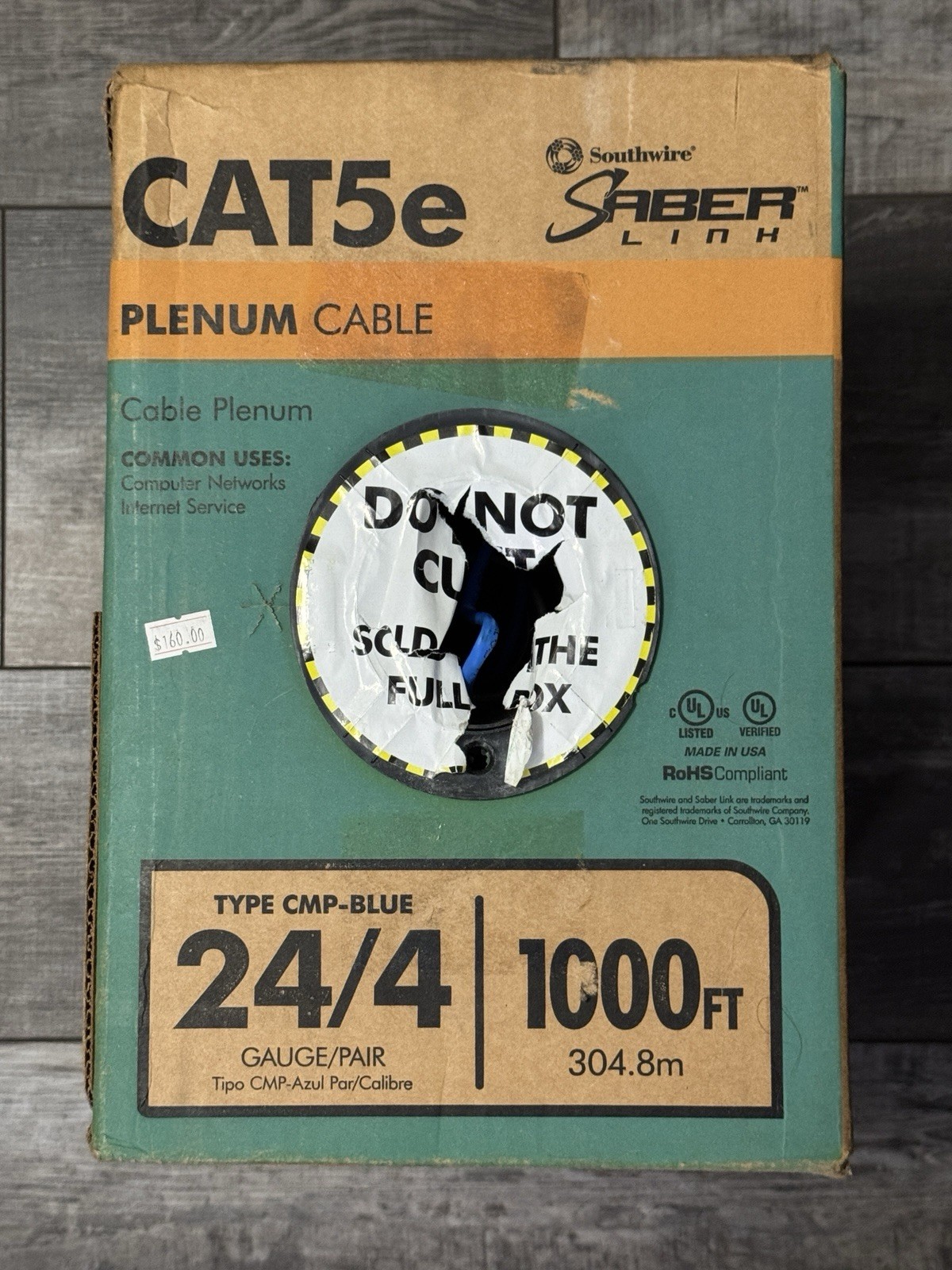 South Wire Open Box 1000 ft. Blue 24/4 CAT5e CMP (Plenum) Data Cable