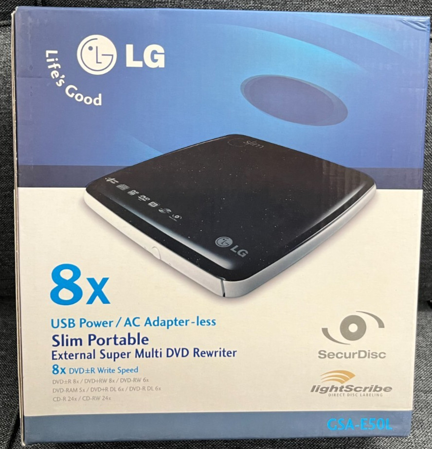 LG Slim Portable External Super Multi DVD Rewriter 8x USB2.0 #GSA-E50L Brand-New
