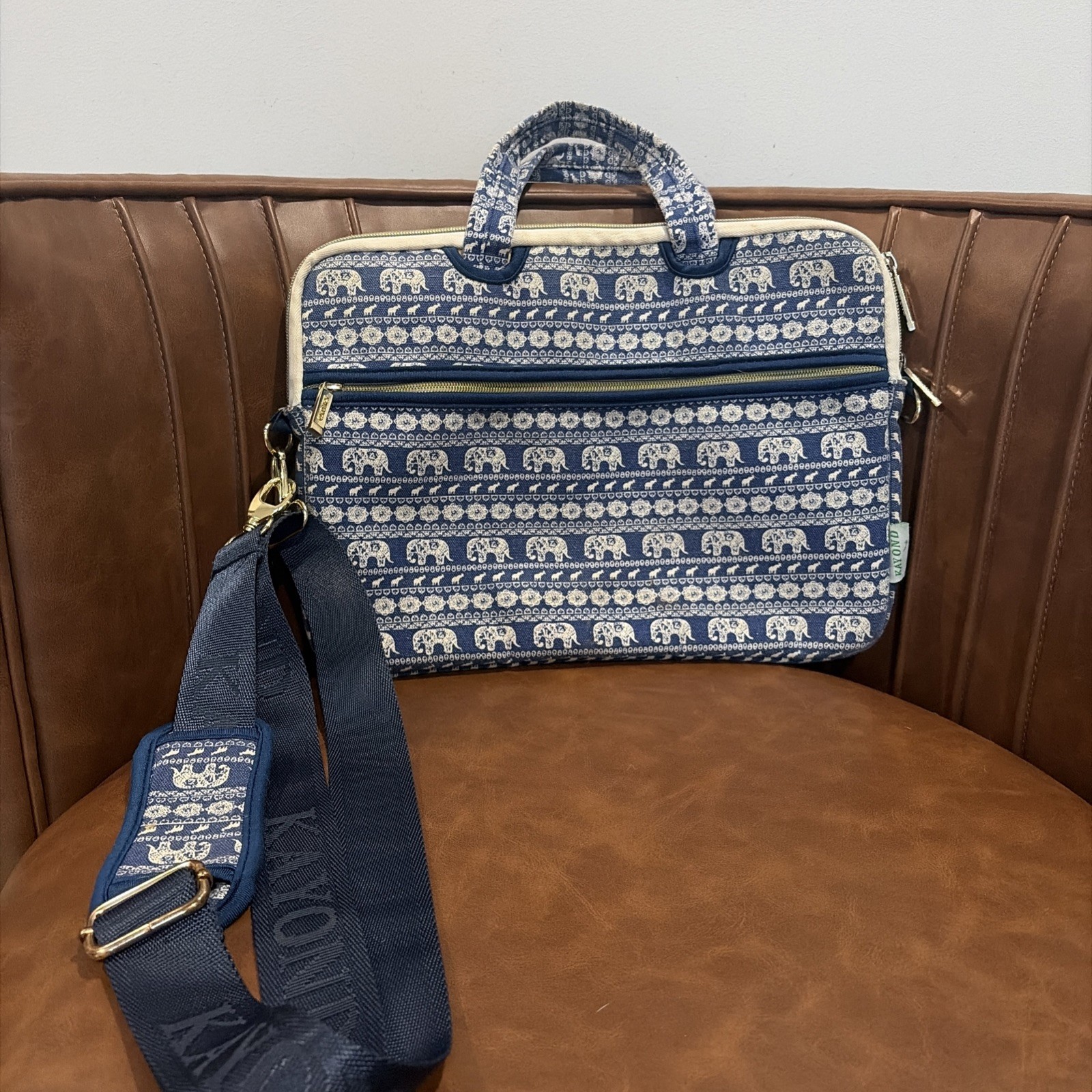 Elephant Pattern Kayond Canvas Handle Bag Laptop Lined Shoulder Strap
