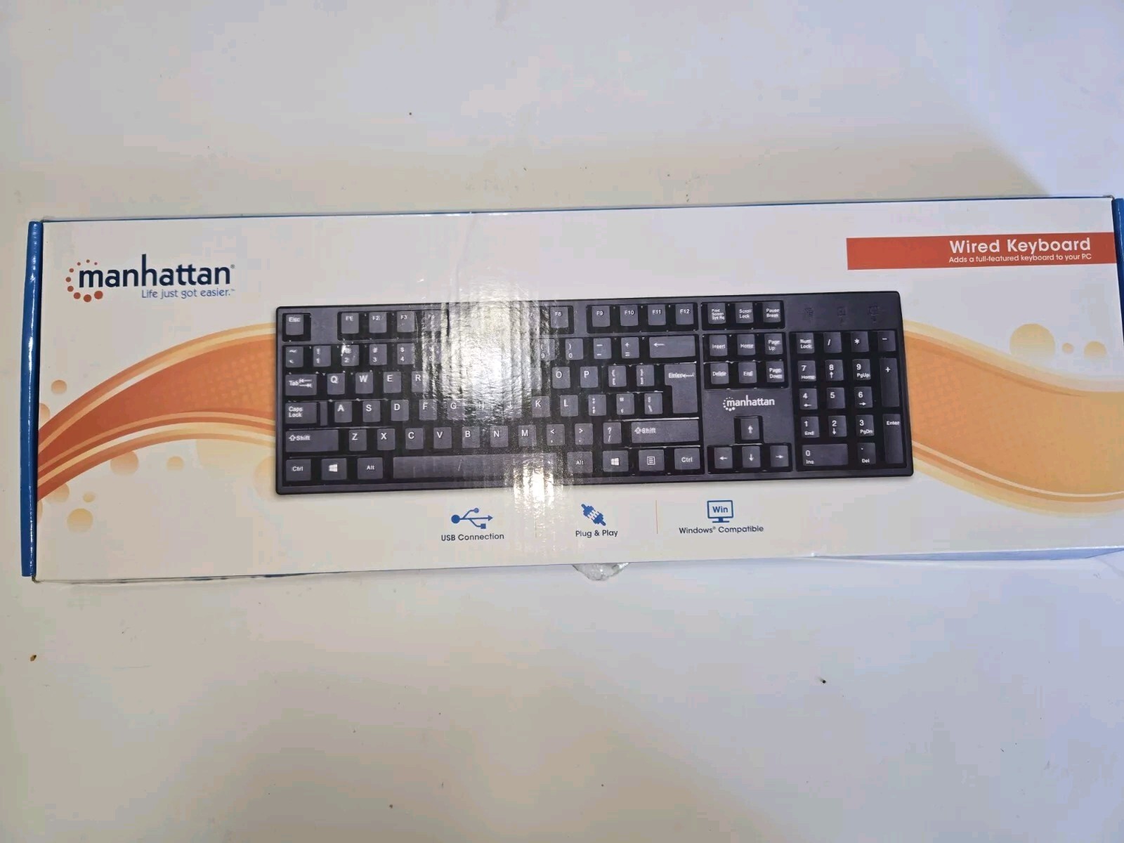 Manhattan Wired Keyboard 105 Key Black w/ 5 ft. USB-A Cable Open Box UNUSED