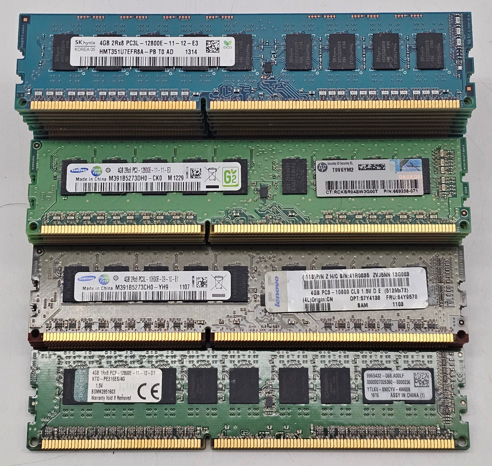 LOT OF 30 - 4GB PC3 / PC3L Unbuffered ECC DIMM Server RAM  Mixed Brands & Speeds