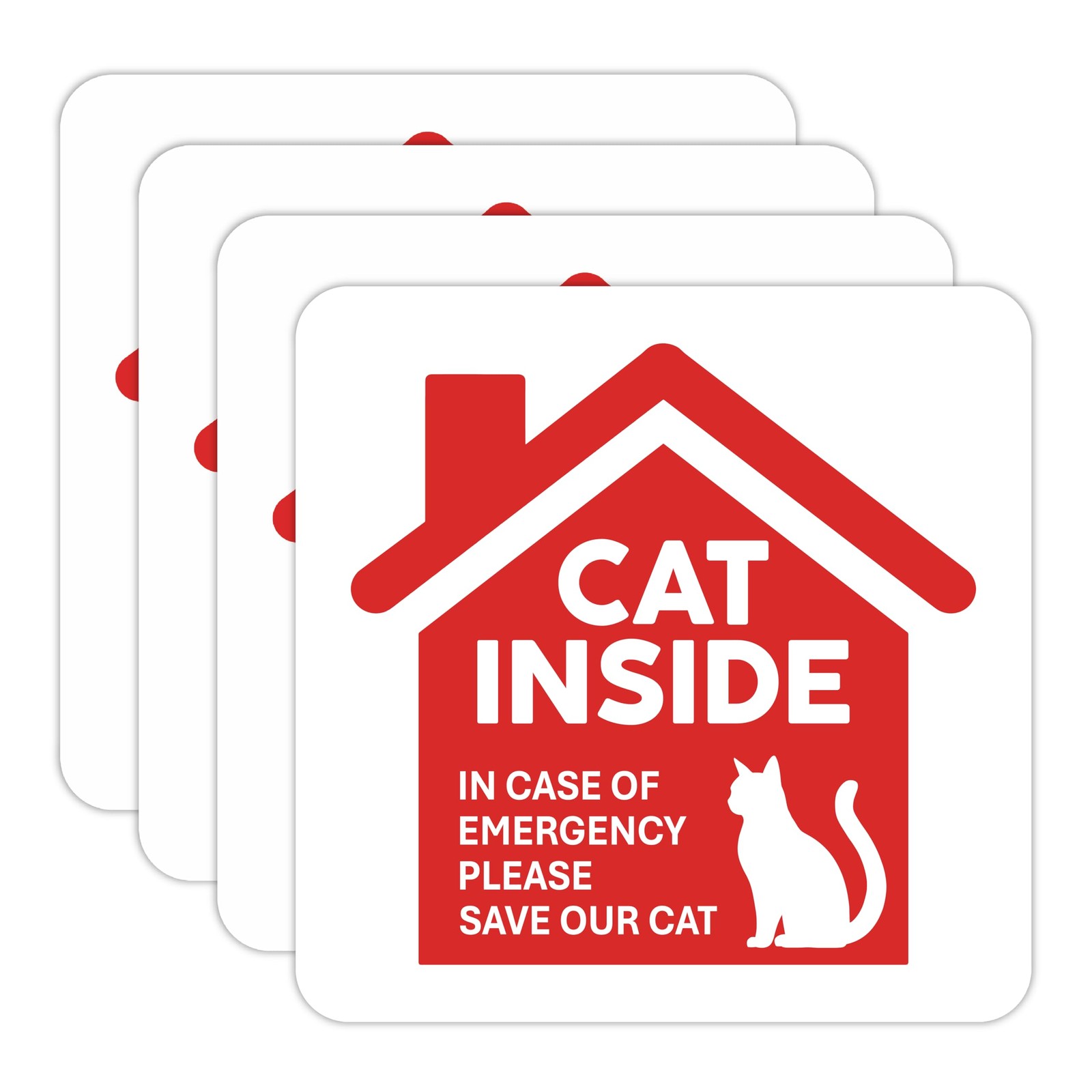Sticky Expressions | Cat Inside Sticker (4 Pack), Size 3.5x3.5, Red & White