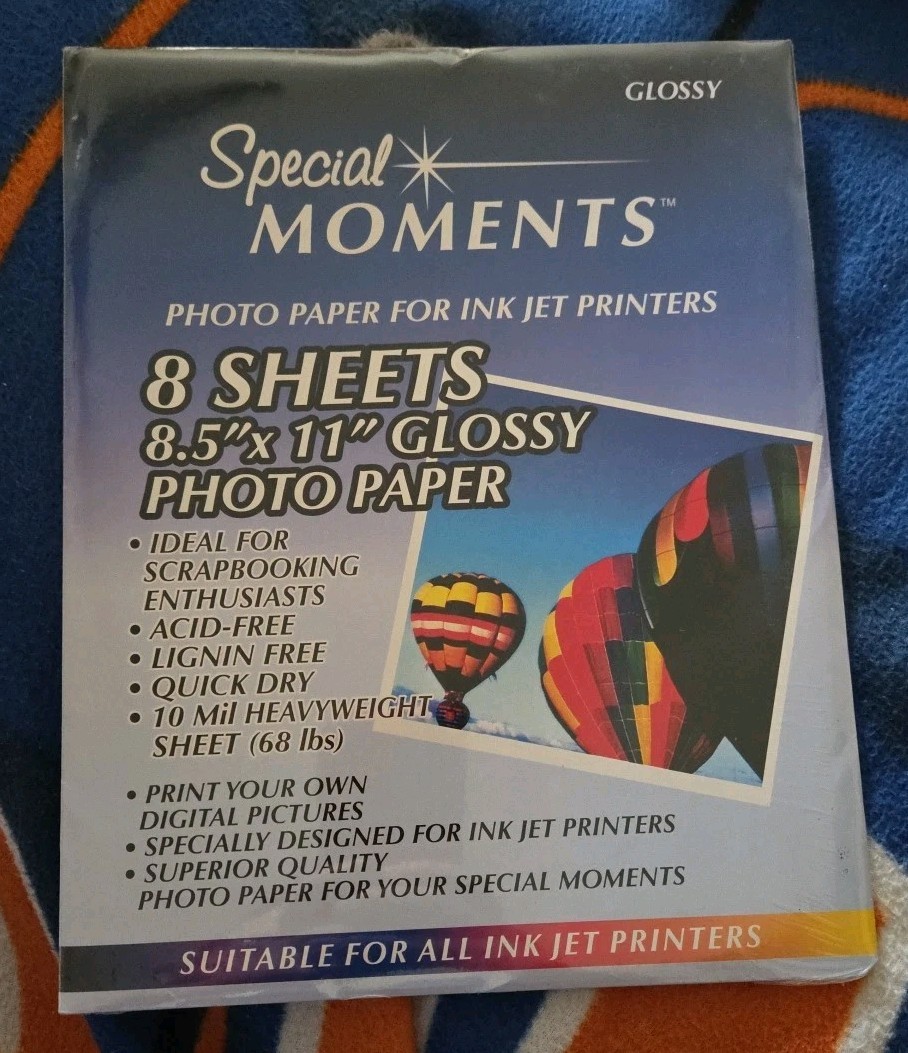 Special Moments Photo Paper For Ink Jet Printers 8 Pks-8 Sheets 8.5 x 11 Glossy