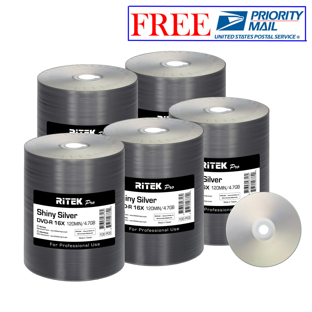 500 Pack Ritek Pro DVD-R 16X 4.7GB Shiny Silver Lacquer Blank Recordable Disc