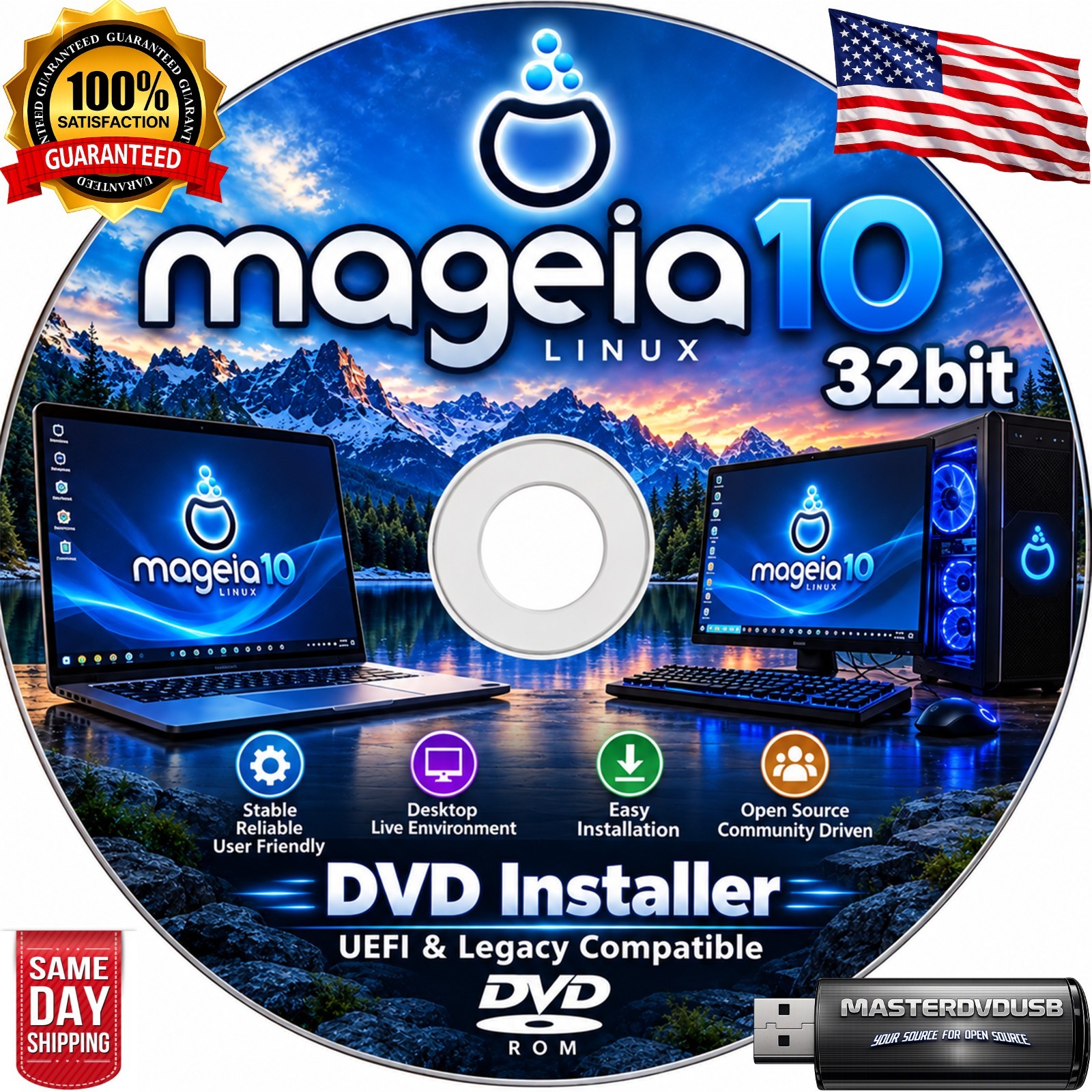 Mageia 10 Linux 64-Bit Bootable DVD UEFI & Legacy | SHA256 Verified | Stable OS
