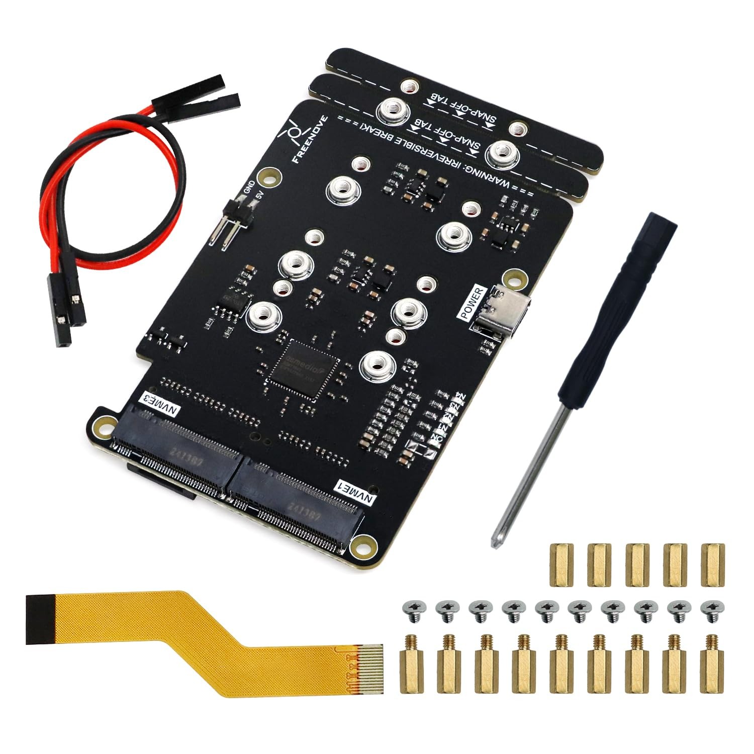 Freenove Quad M.2 NVMe SSD HAT for Raspberry Pi 5, M.2 Adapter AI HAT 4 Slots NA