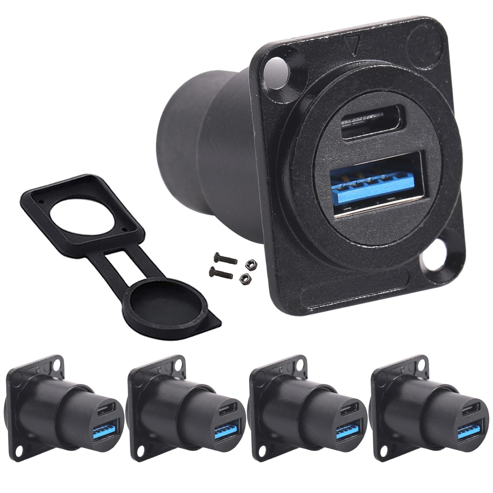 PENGLIN 5PCS USB3.0 & USB C 3.1 Connector, Dual Panel Mount 5PCS, Black