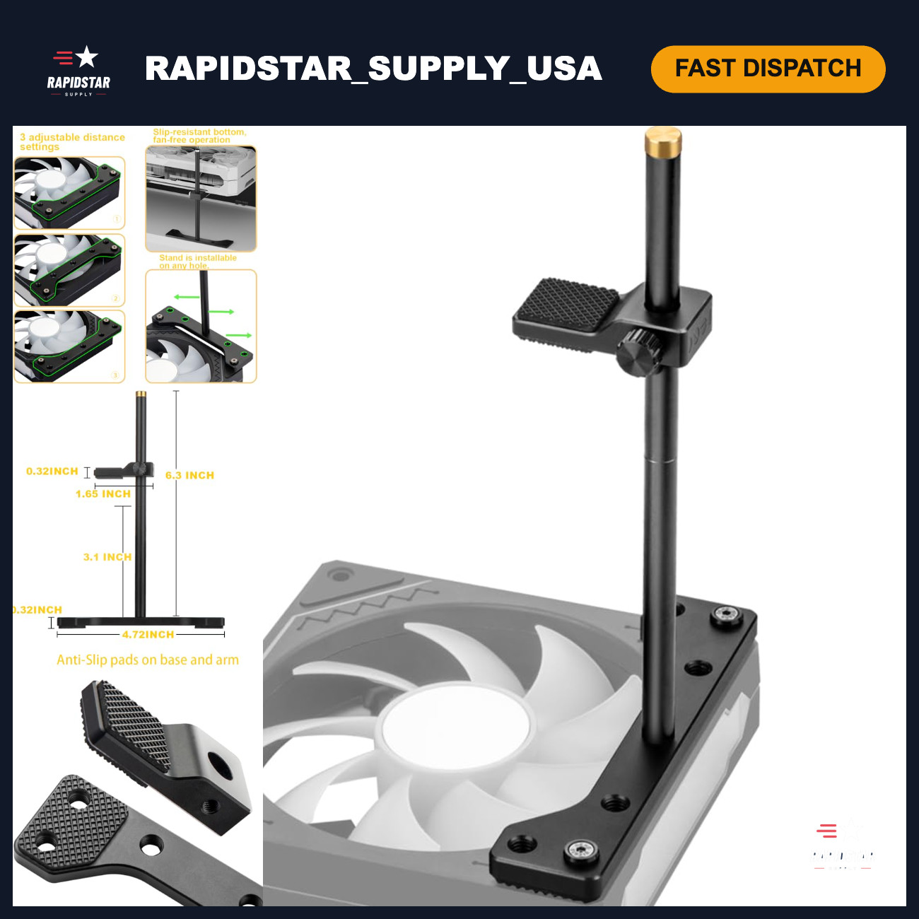 Adjustable GPU Support Bracket Stand, Graphics Card Holder for 12cm Fans, CNC Al