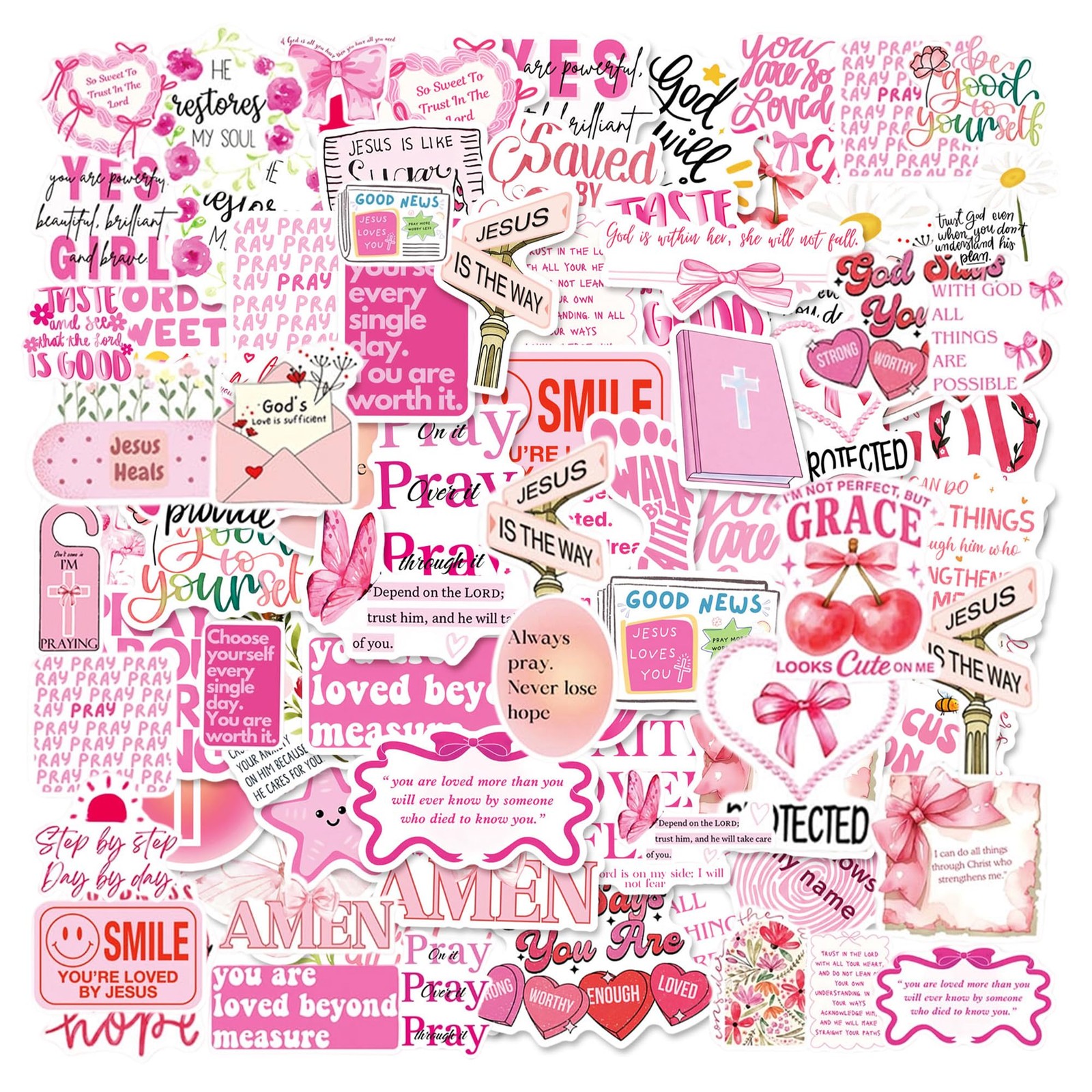 50PCS Christian Stickers Bible Verse Scripture Vinyl Waterproof Pink