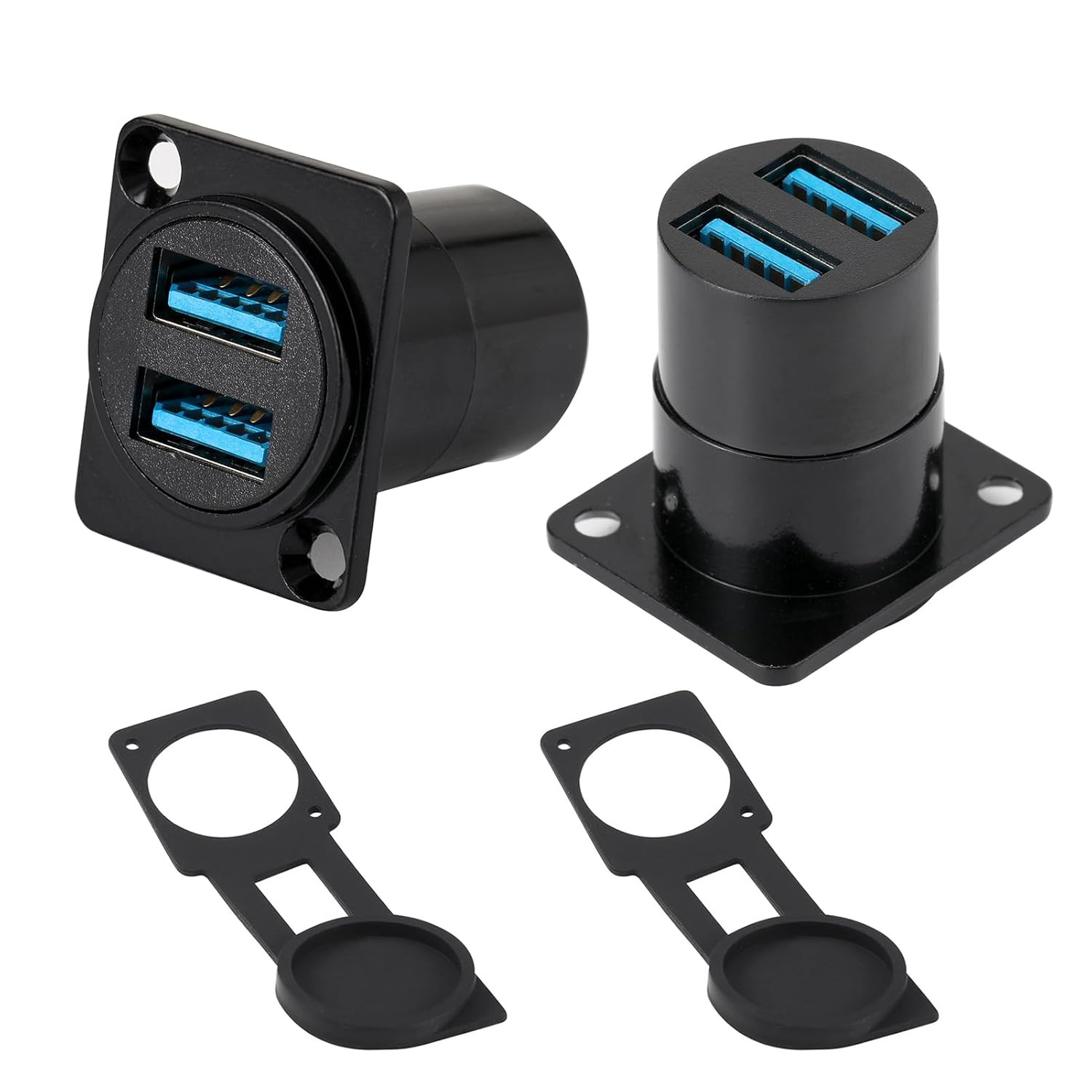 2 PCS Dual USB3.0 Panel Mount Connector O-Type Female to Female Pass Through