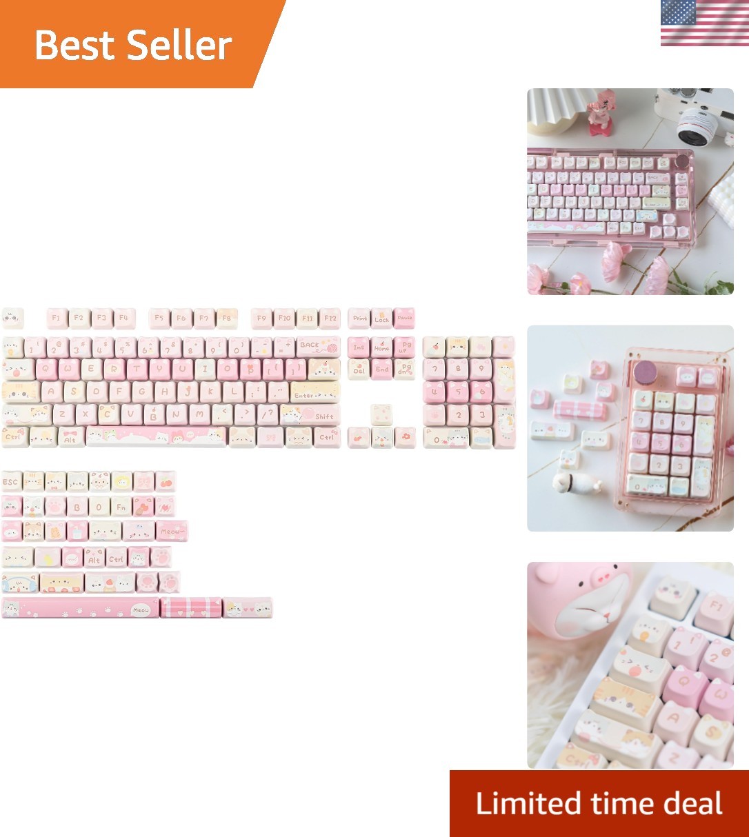 Charming Cat Themed Keycap Set -  PBT/PC for Personalized Keyboard Styles