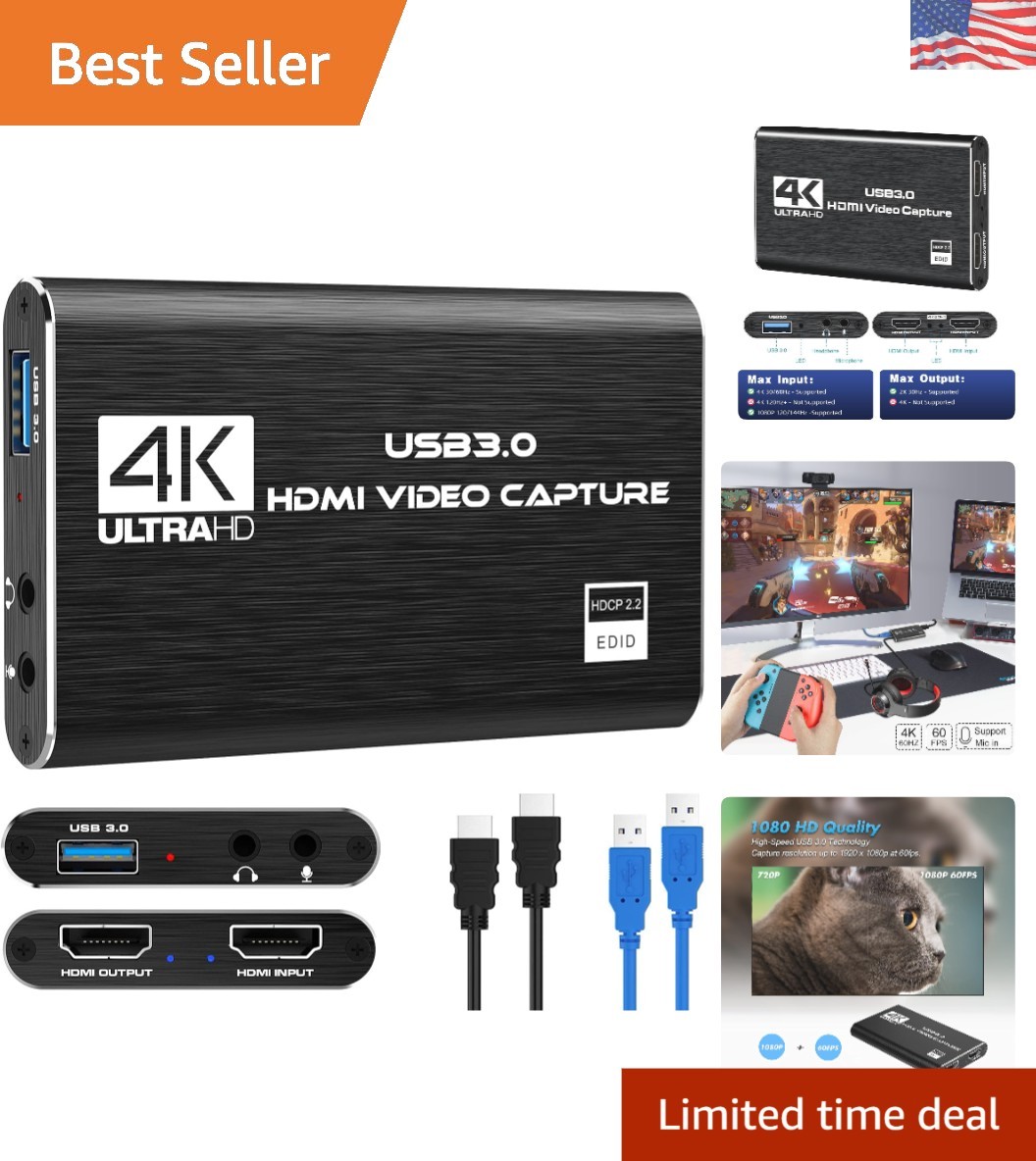 Compact 4K Video Capture Card with Mic-In for Effortless Streaming and Recording
