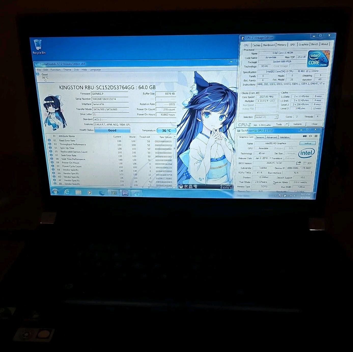 Toshiba Portege R705-P42 Core i5 2.53GHz 4GB RAM 64GB SSD Win 7