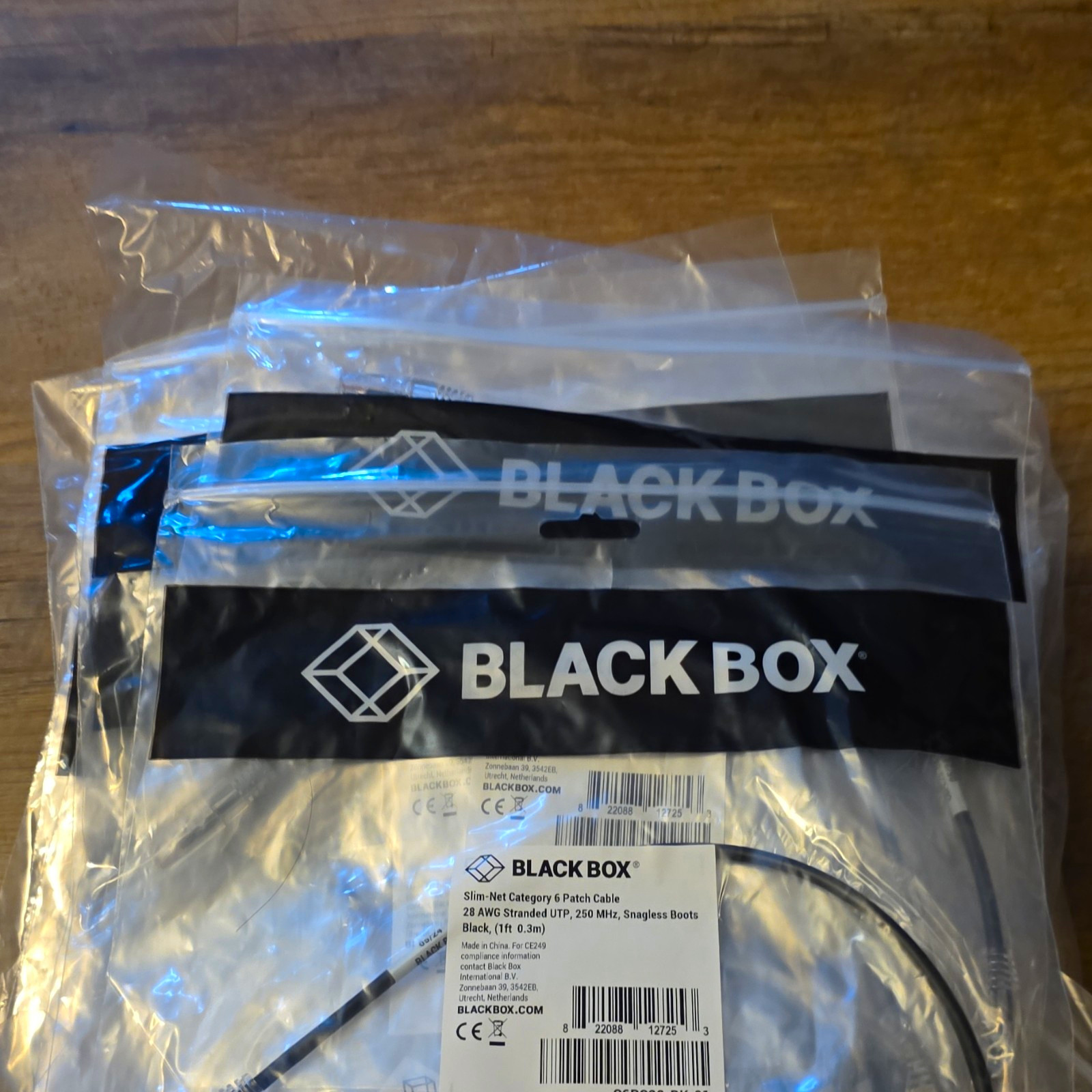 Black Box Slim-Net Cat 6 RJ-45 Ethernet Patch Cable Snagless 1ft Black LOT OF 50