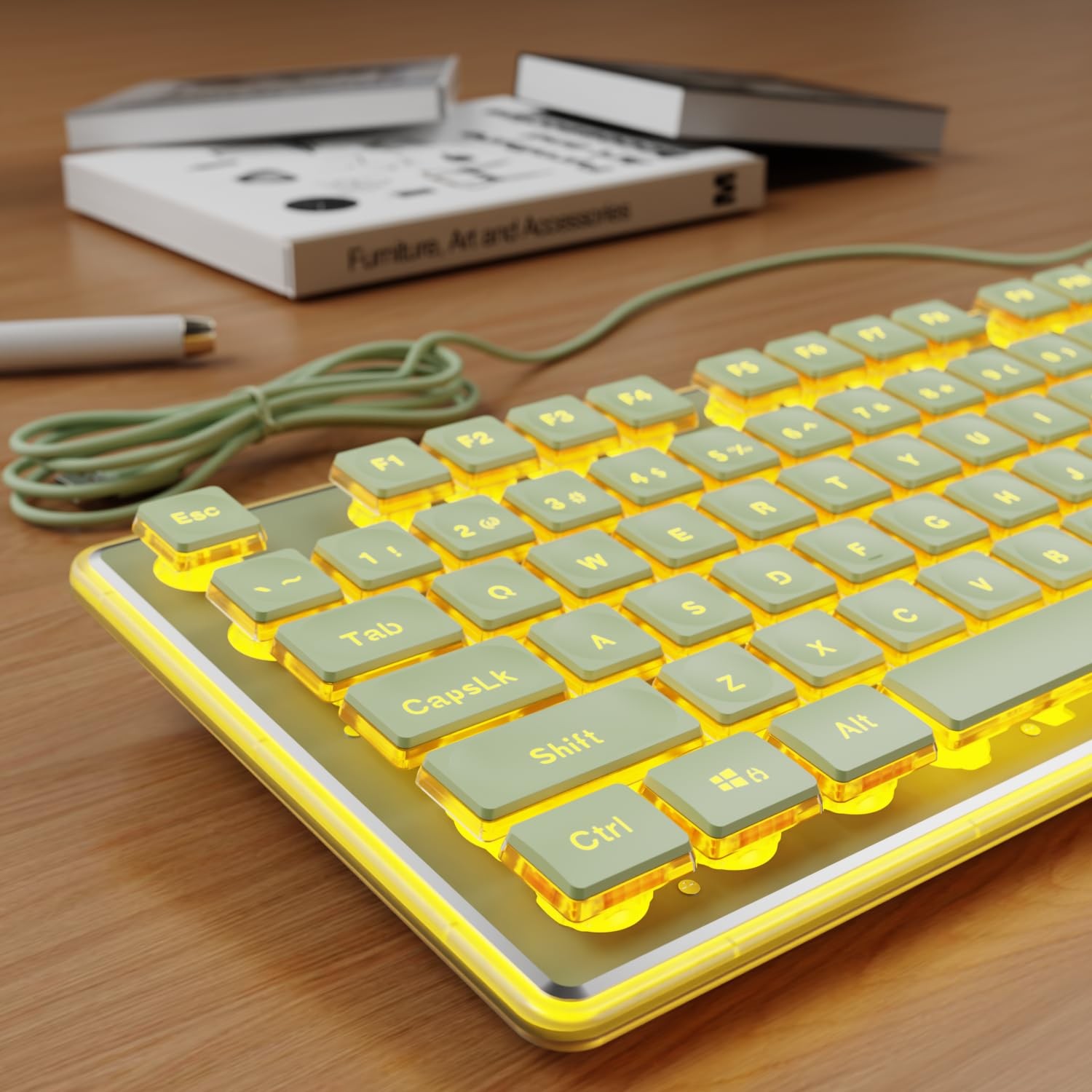 EWEADN GX710S Wired Keyboard Warm Backlit Metal Panel Pudding Keycaps Green