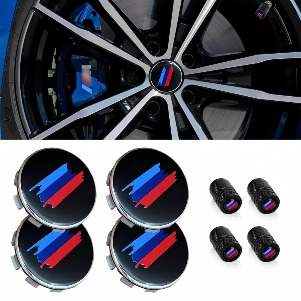4PCS M 3 Color Wheel Center caps with Same Logo tire Valve caps Cover Original V