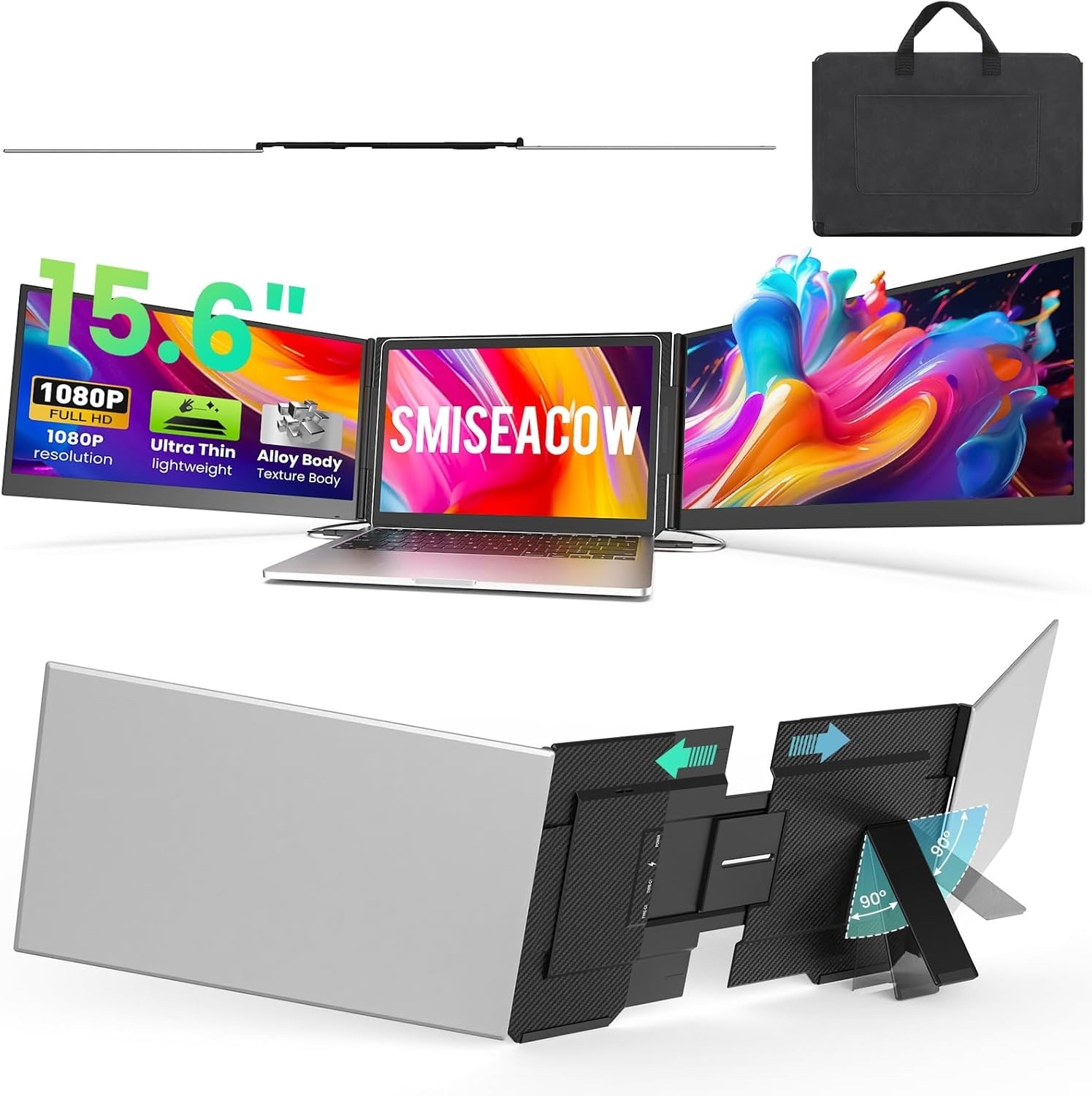 SMISEACOW 15.6 Laptop Screen Extender 1080P FHD Ultra-Slim Plug & Play via USB-C