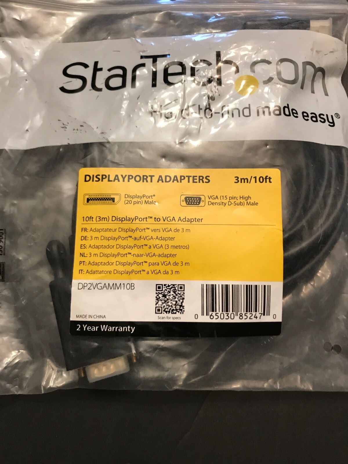 StarTech.com DP2VGAMM10B 10 ft. 3m Display  Port To VGA Adapter.    Ct