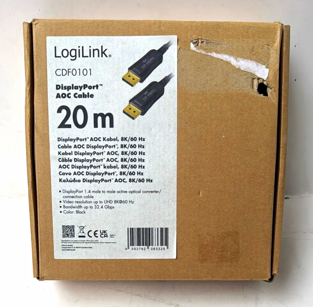 LogiLink CDF0101 DisplayPort AOC Cable 20m DP Male to DP Male Black