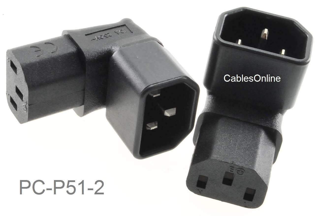 2-Pack Right-Angle UP IEC 320 C14 Male to IEC 320 C13 Female Power Adapters