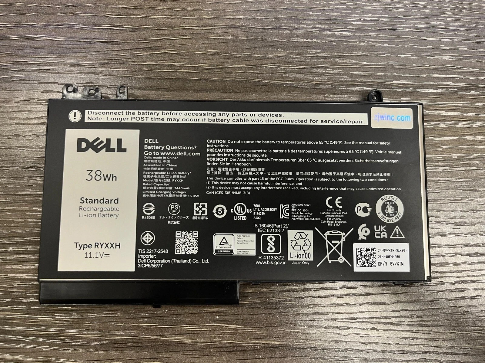 New OEM 38Wh Dell RYXXH Battery For Latitude E5250 E5450 E5550 3150 3160 VVXTW