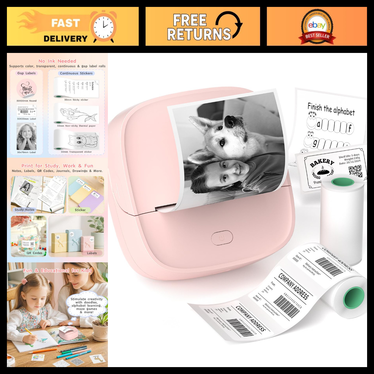 Mini Portable Thermal Sticker Printer - Inkless Bluetooth Label Maker for DIY Cr