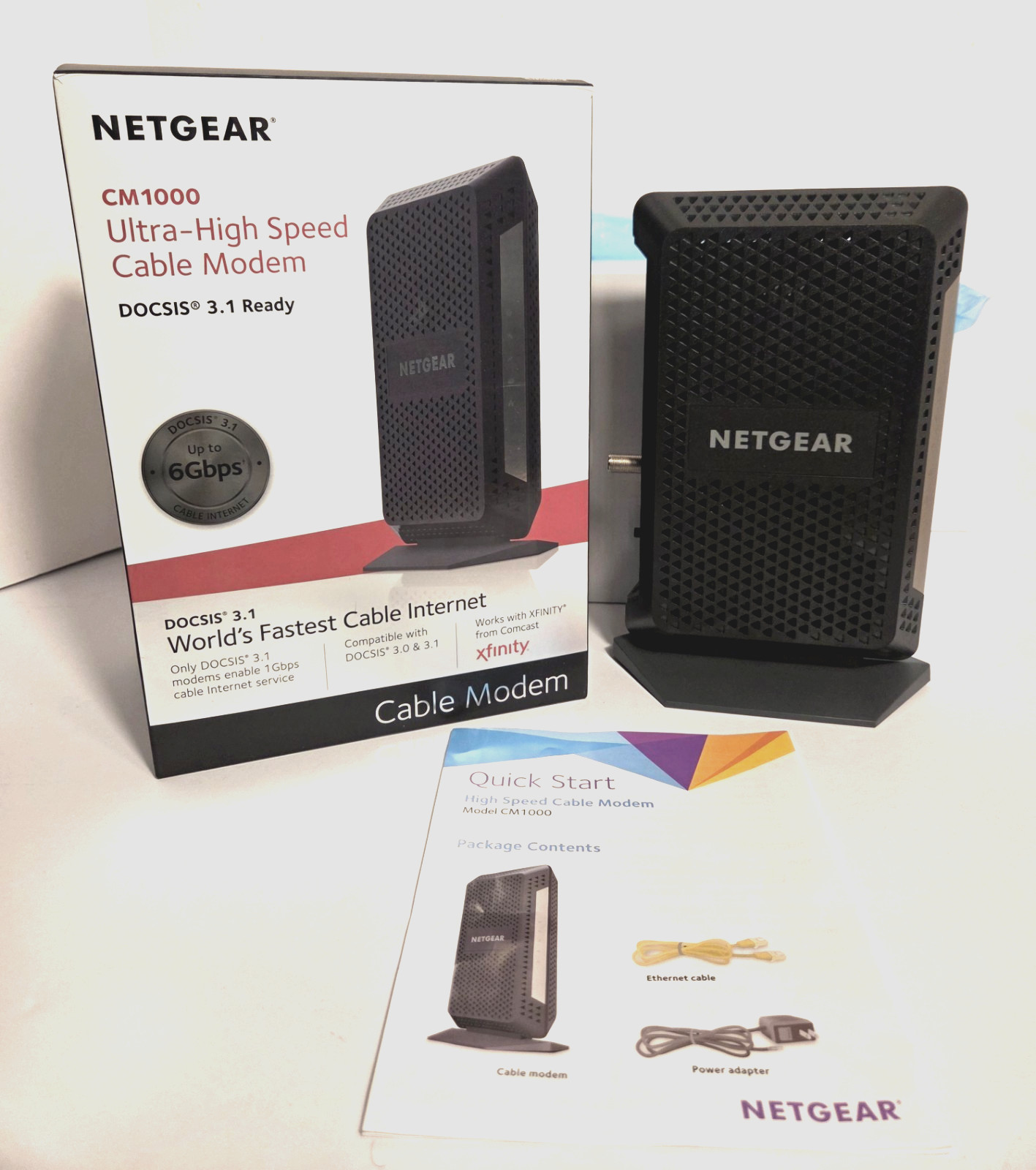 NETGEAR CM1000 Wired Ethernet Cable Modem Blk Missing Ethernet Cable Power Cord