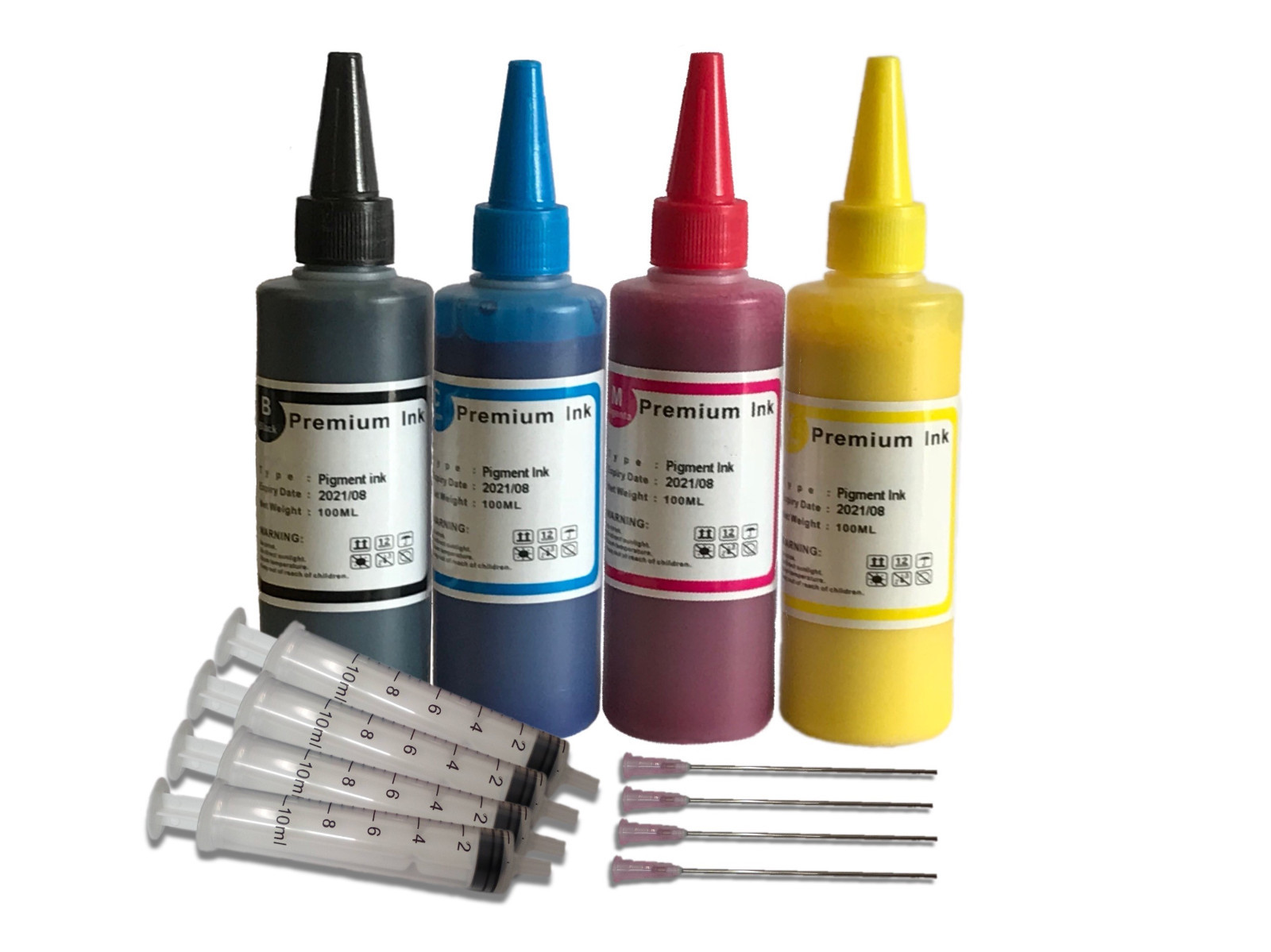 4 x 100ml Pigment Refill Ink kit fits epson, HP, Canon, Lexmark with 4 syringes 