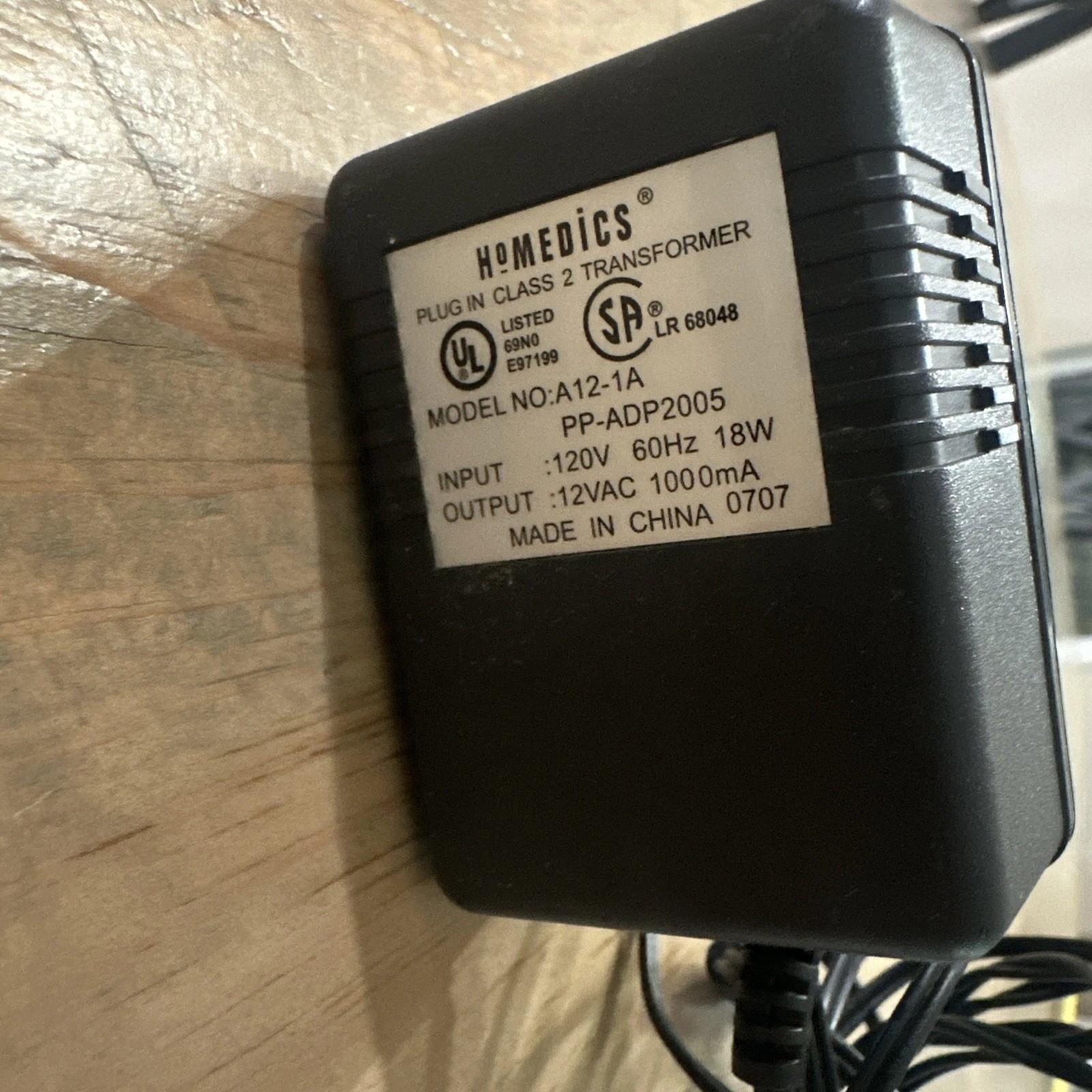 Homedics Plug In Class 2 Transformer
