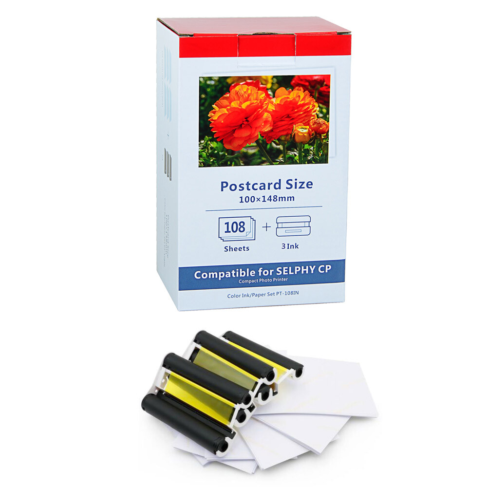 KP-108IN Color Ink & Paper Set for Canon Selphy CP910 CP900 CP1200 CP1300 3 x 6