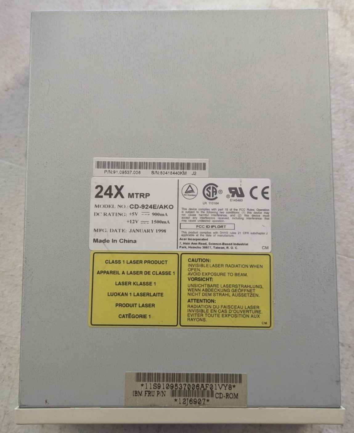 AOpen CD-924E/AKO 24X IDE PATA Internal CD-ROM Drive IBM FRU 12J6907