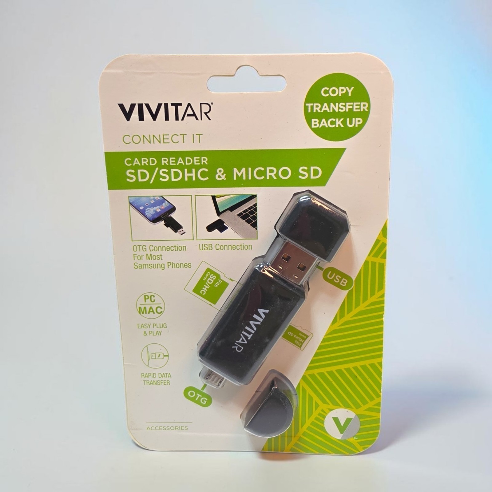 Vivitar SD SDHC Micro SD Card Reader USB Micro USB OTG Flash Drive Adaptr Mac PC