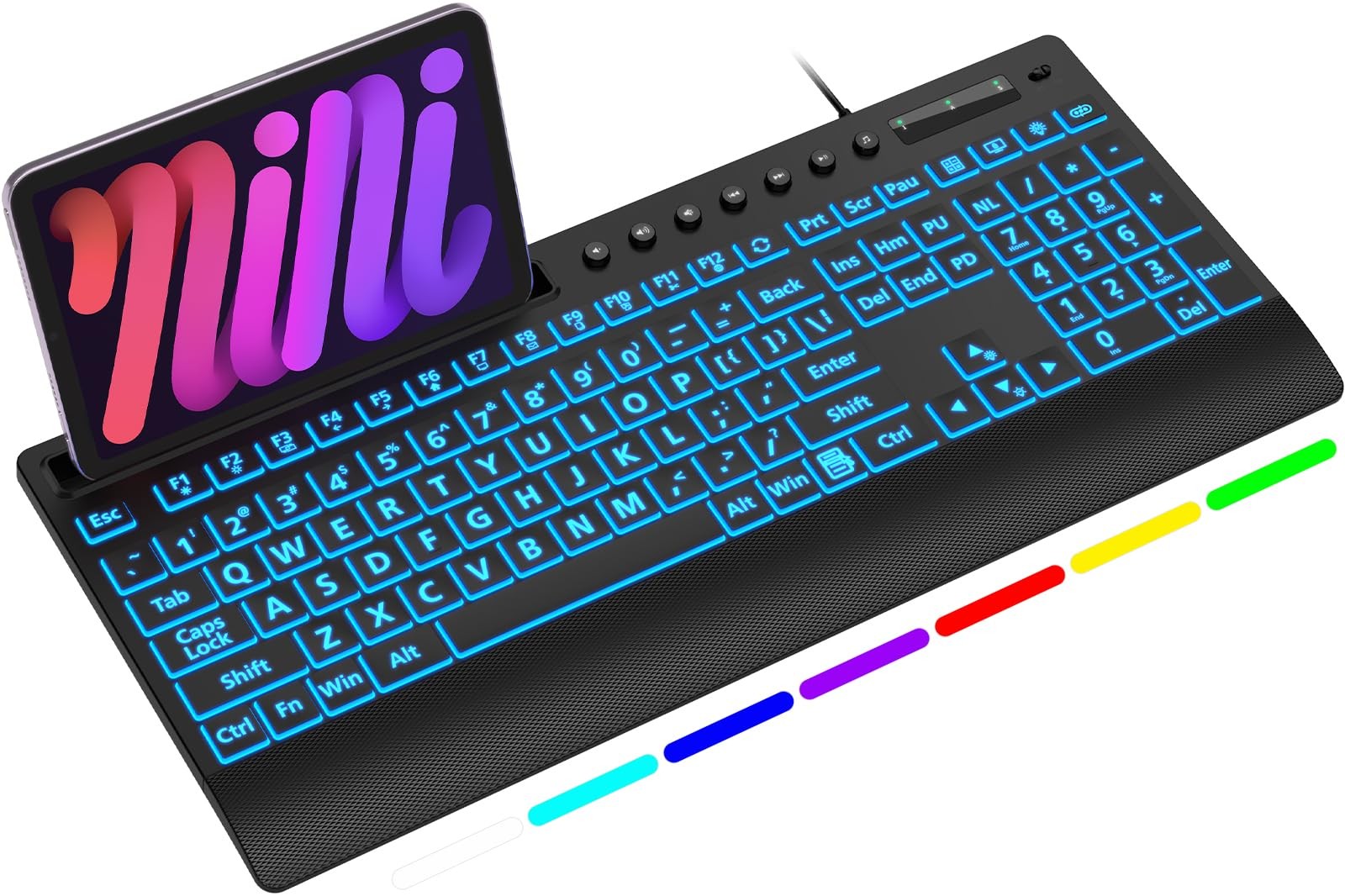 SABLUTE Large Print Backlit Keyboard, USB Wired Computer Keyboard, with Illum