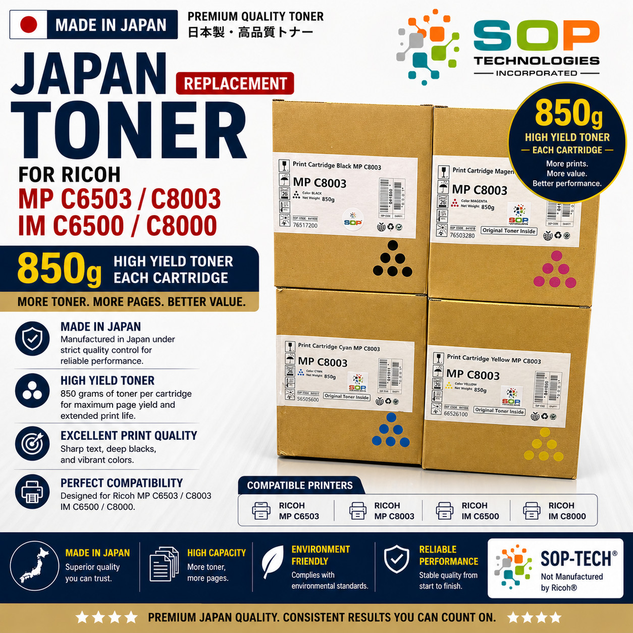 Japan Replacement Toner for Ricoh MP C6503 C8003 IM C6500 C8000  CMYK