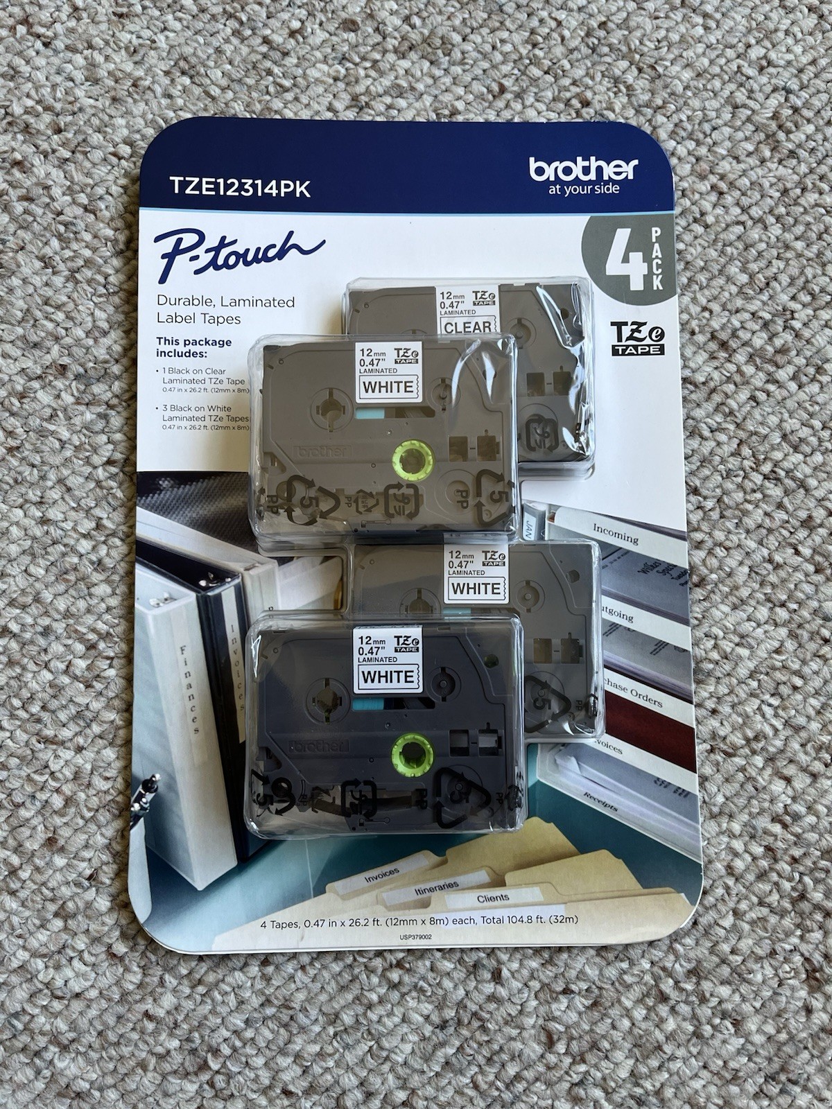 Brother P-Touch Durable Laminated Label Tapes Black on White/Clear TZE12314PK