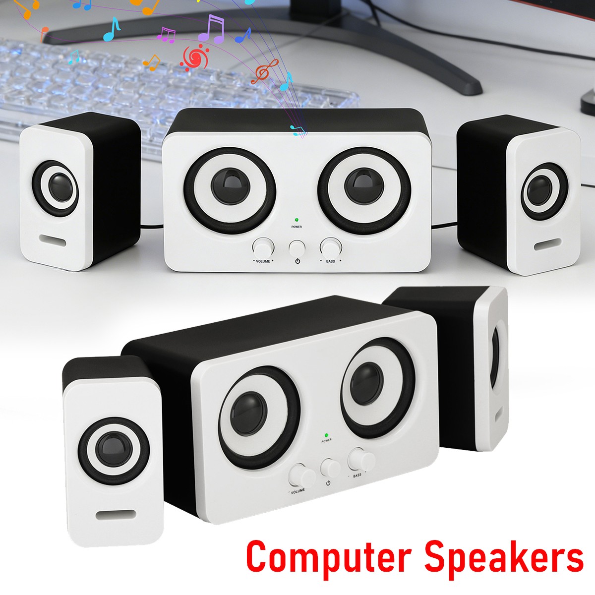 Computer Speakers 3Channel Separate Wired Speakers RGB LED Stereo Bass ForLaptop