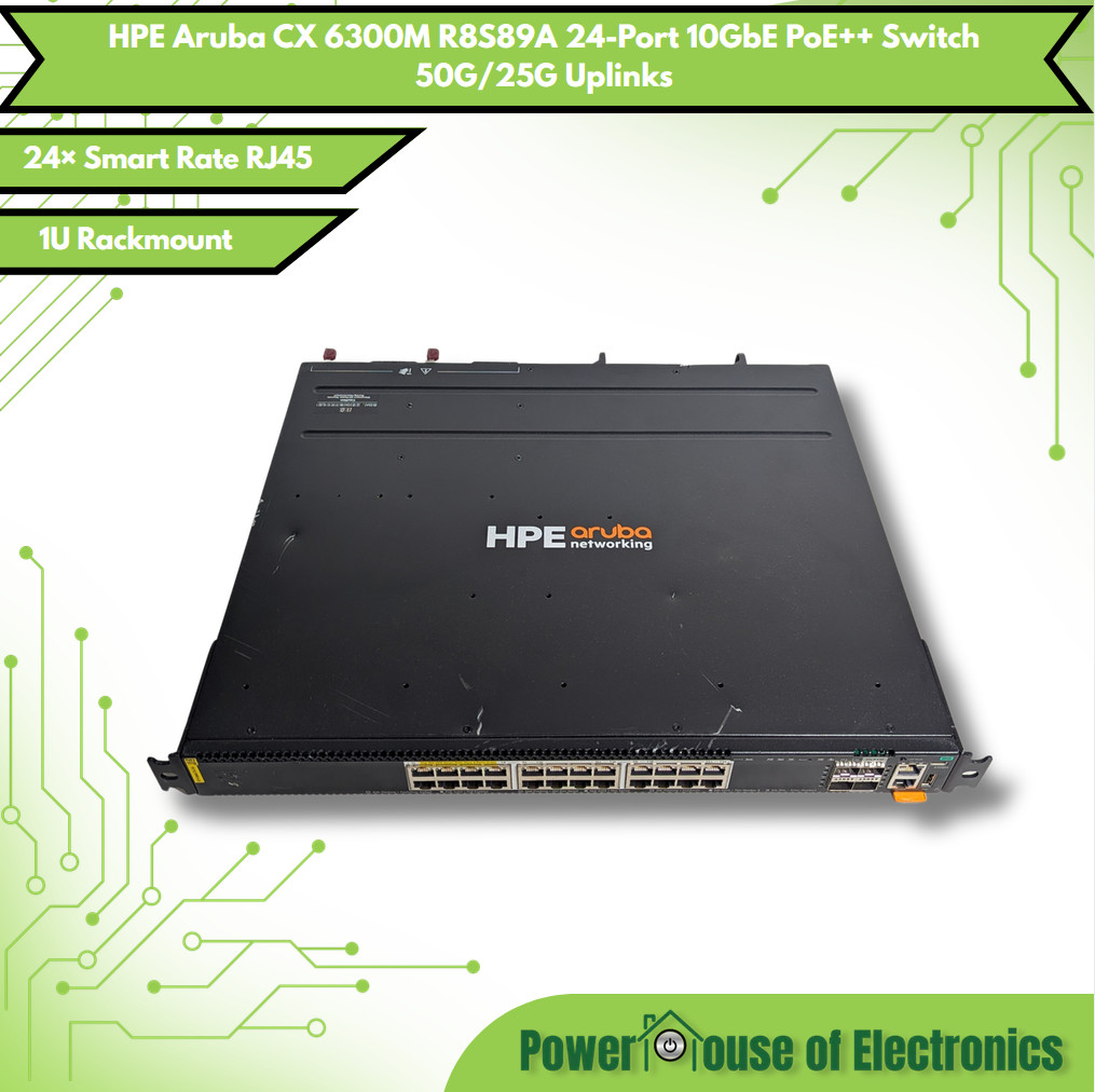 HPE Aruba CX 6300M R8S89A 24-Port 10GbE PoE++ Switch 50G/25G Uplinks