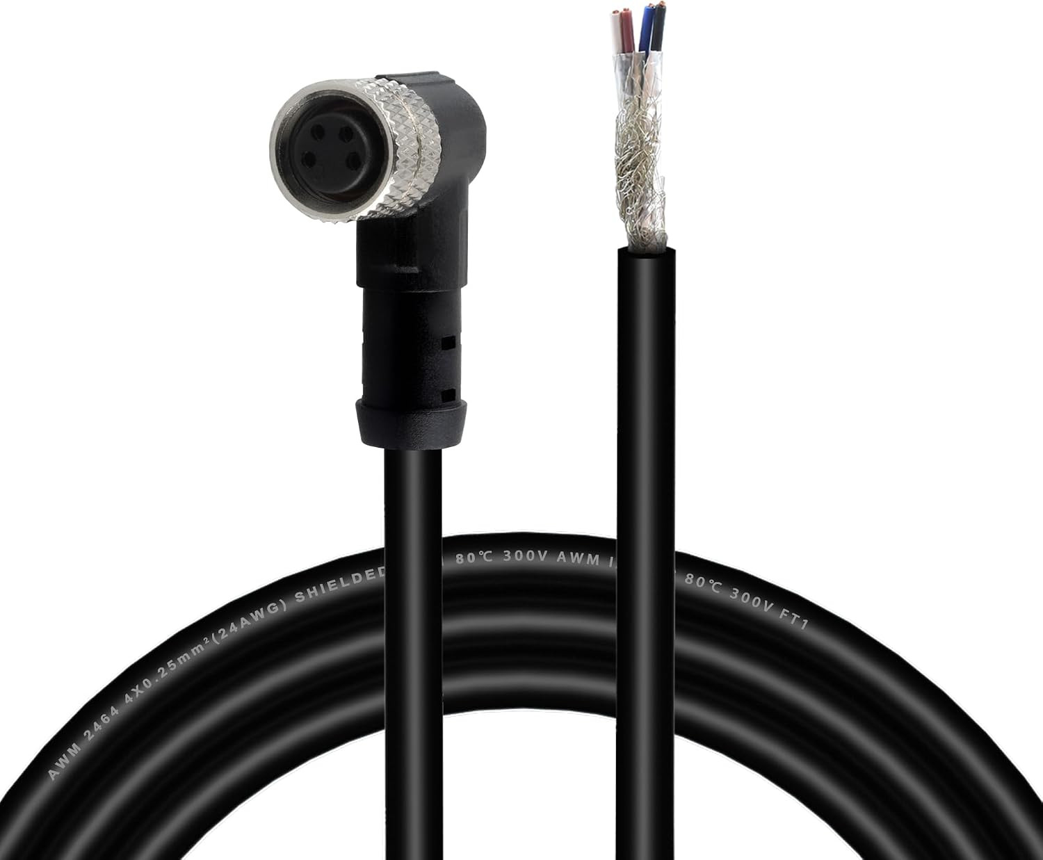M8 4-Pin Female Right Angle Cable, 6.5Ft/2M Shielded