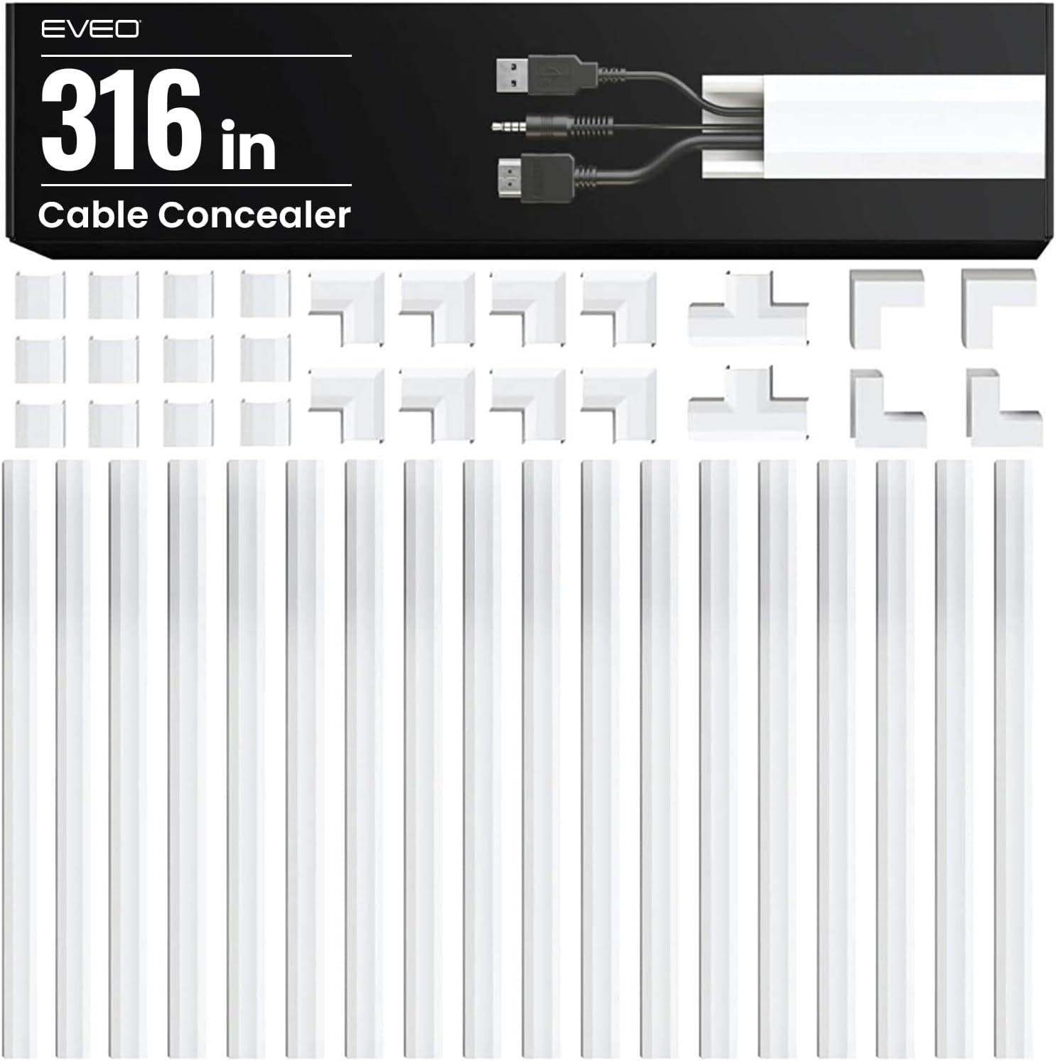 Cable Hider Wall 306” - Cable Raceway Cord Hider - Wire Covers for Cords