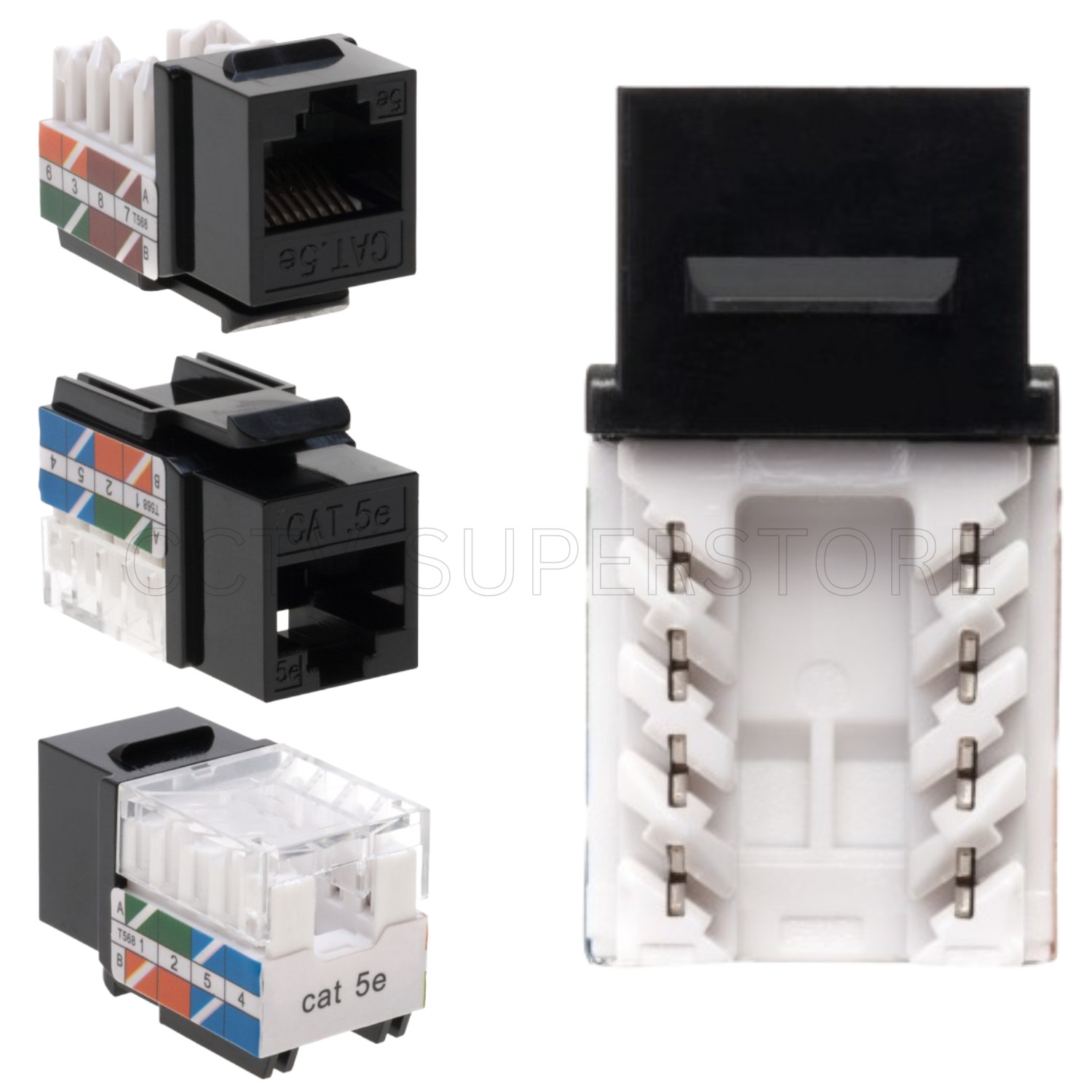 Cat5e Keystone Jack Network 45 Degree Angled RJ45 110 Punch down CAT5 Black Lot