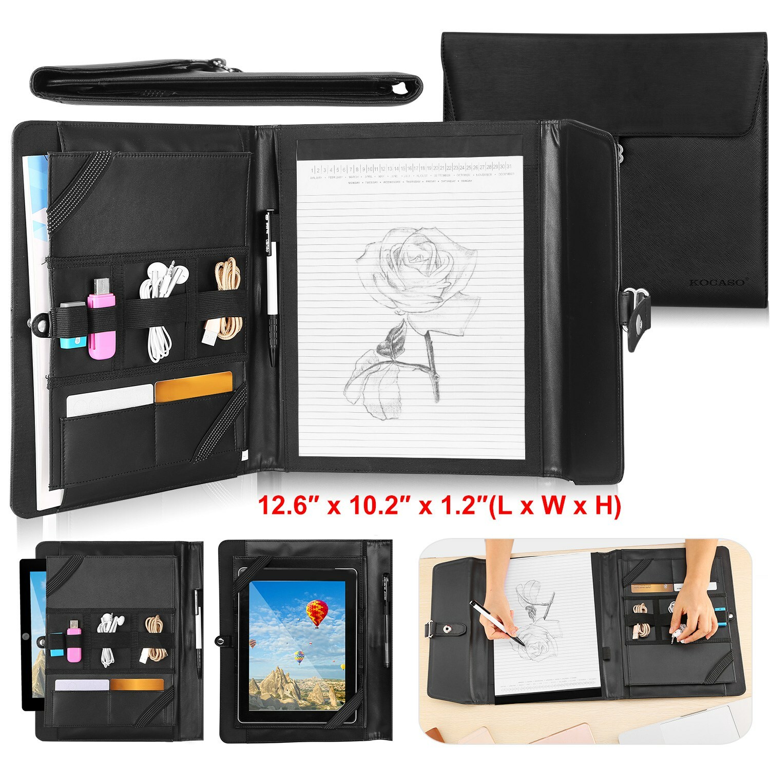 Business Notepad and Tablet Portfolio Carry Case W/Handles for 9.7" Tablet PC