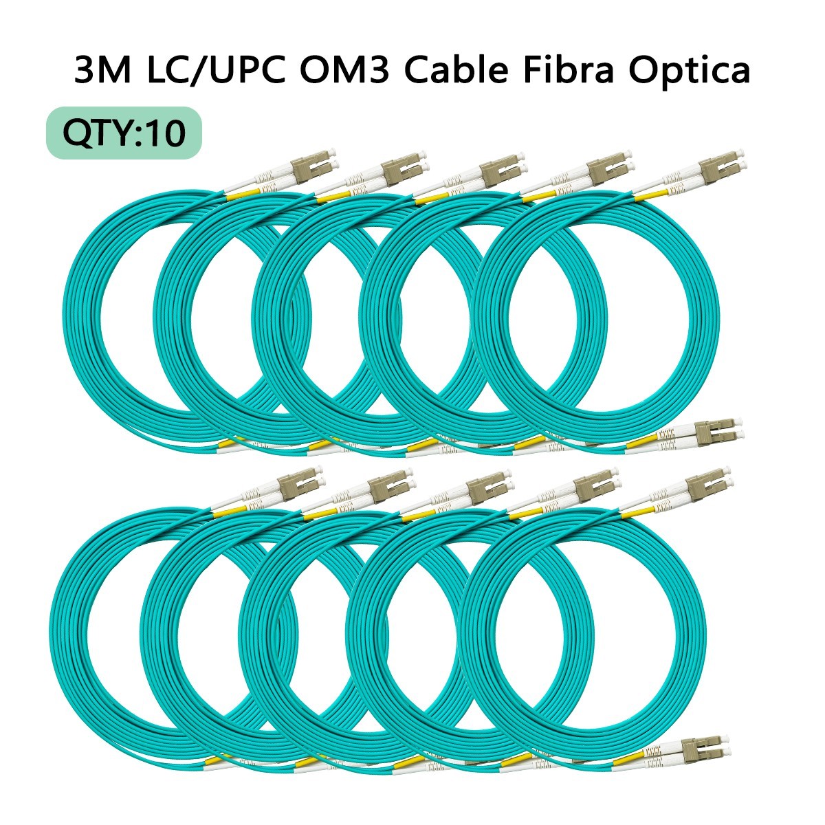 10pcs OM3 Fiber Optic Cable 2-Core Multimode LC/UPC-LC/UPC 3M 2.0mm LSZH  FTTH