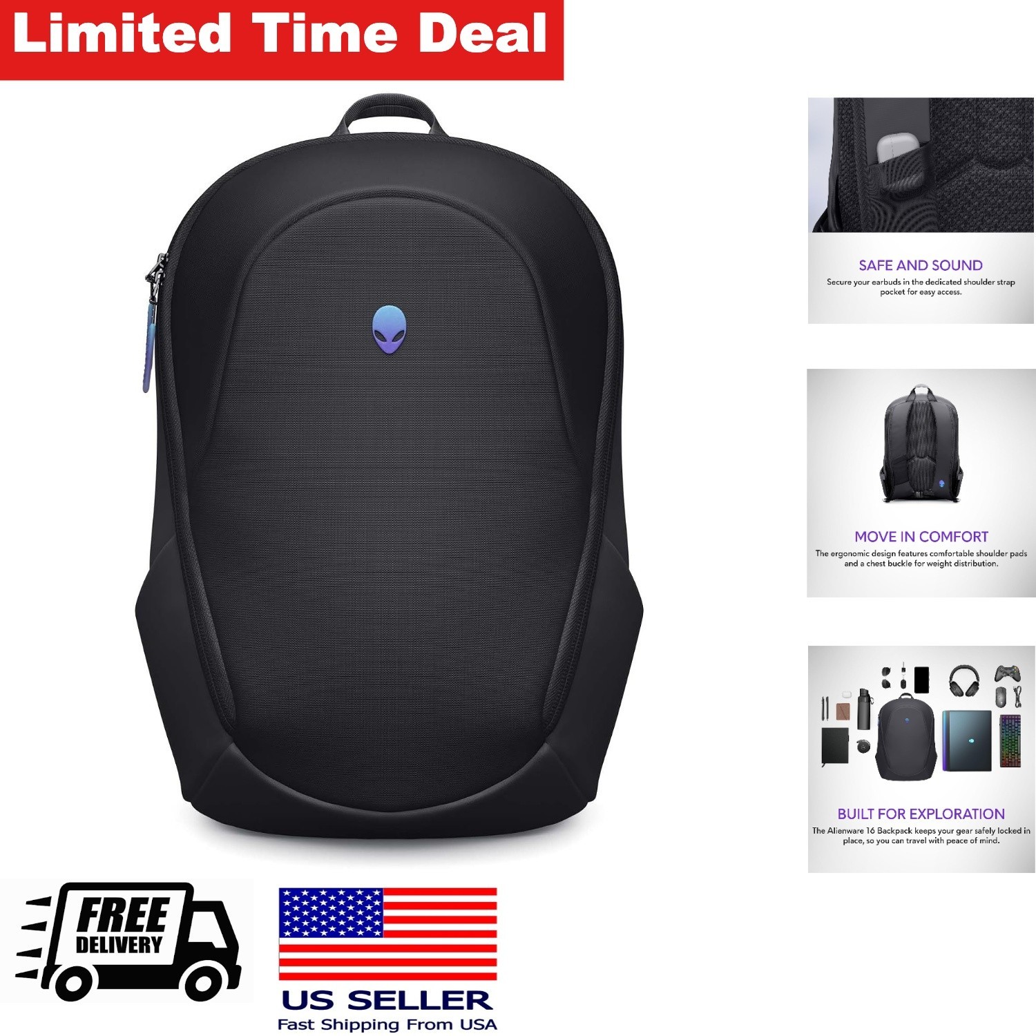 Water Resistant Laptop Backpack 40cm Ergonomic Design with 3D Reflective Logo