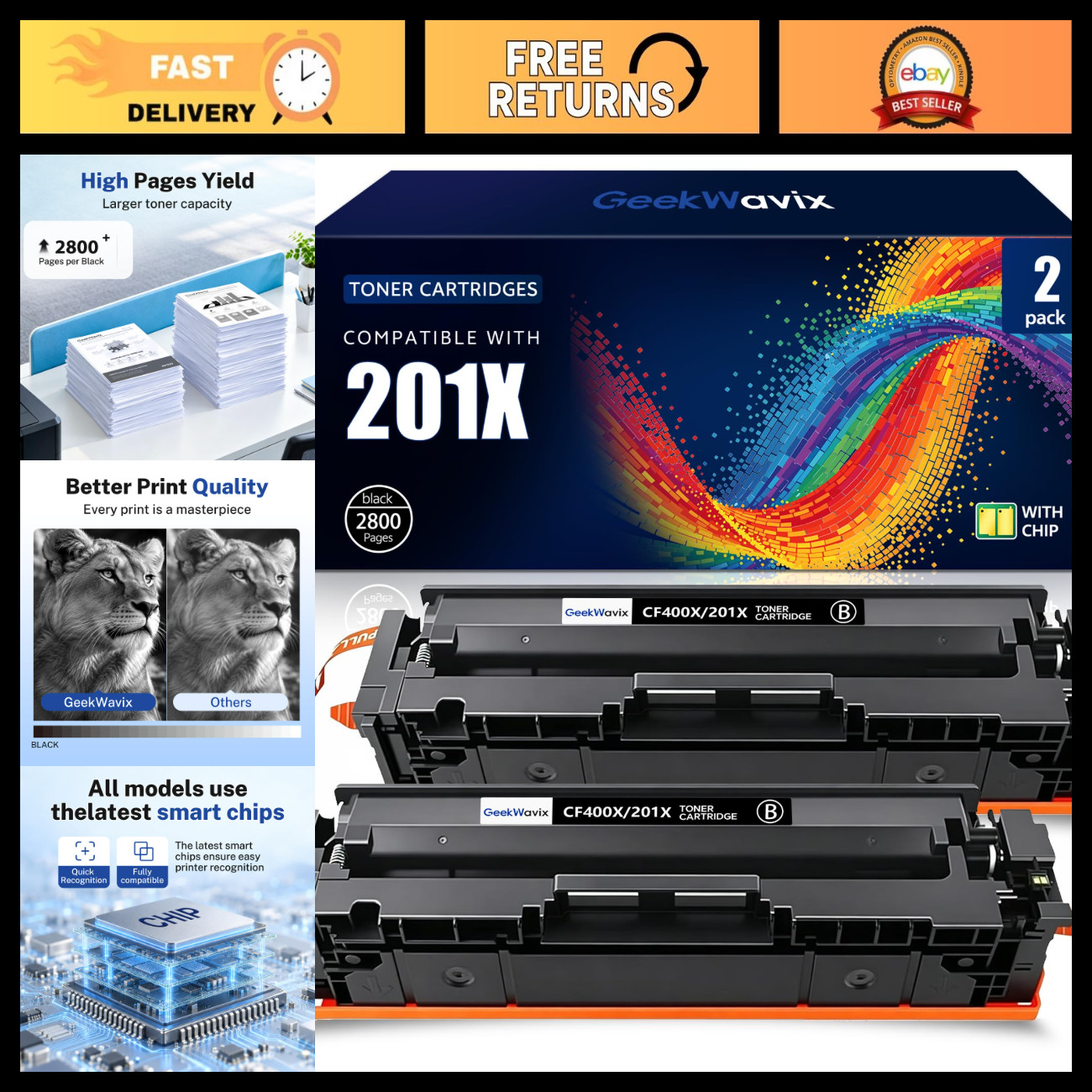 High Yield Toner Cartridge Compatible with HP Color LaserJet Pro M252 M277 - 2 P