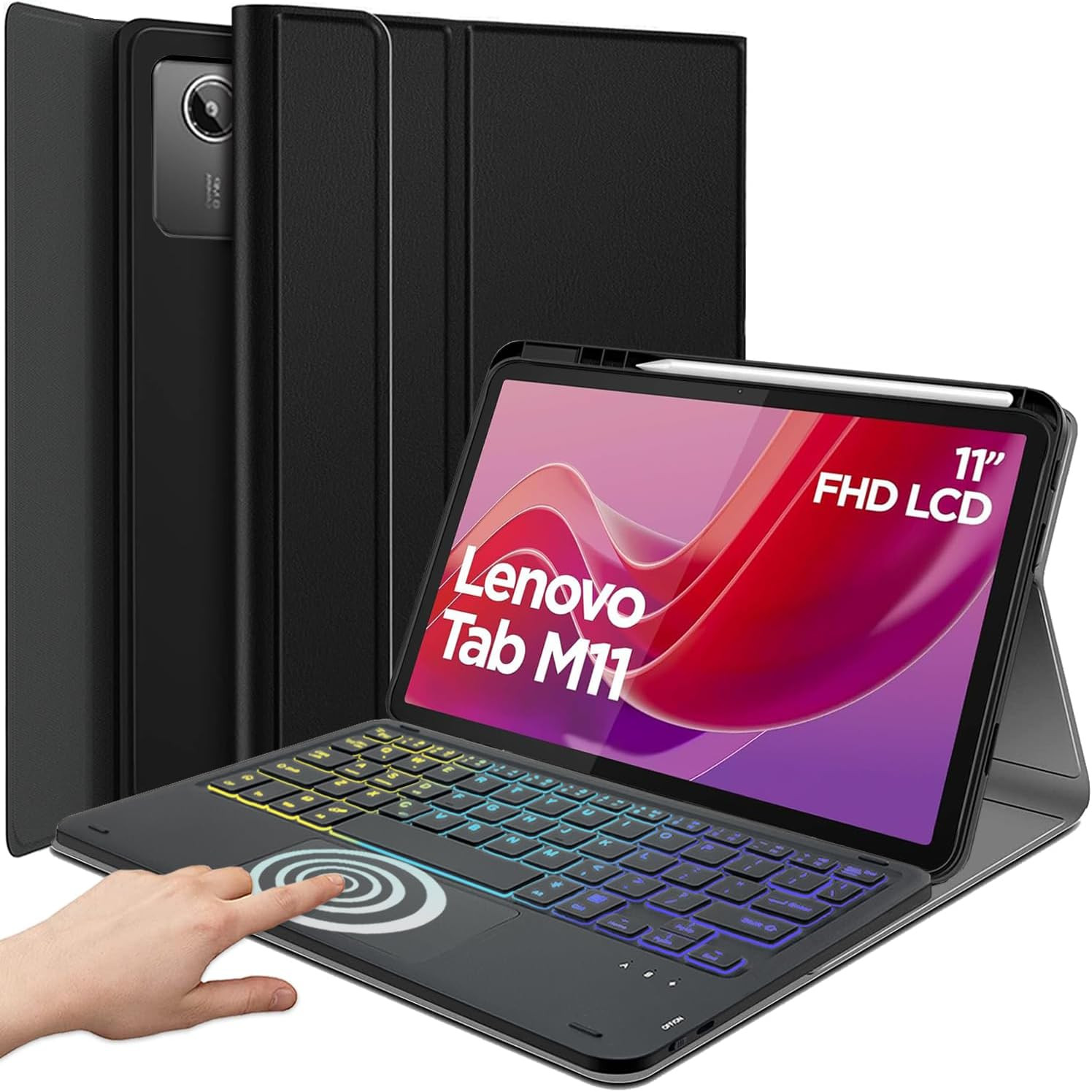11" Backlit Touchpad Keyboard Case Lenovo Tab M11 3-Zone Wireless Slim Stand