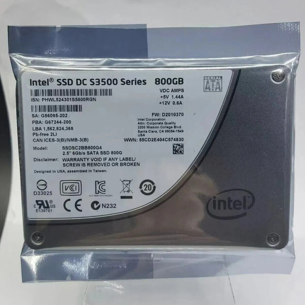 Compatible Intel SSD DC S3500 800GB 6Gs 2.5 SATA SSD SSDSC2BB800G4P for server
