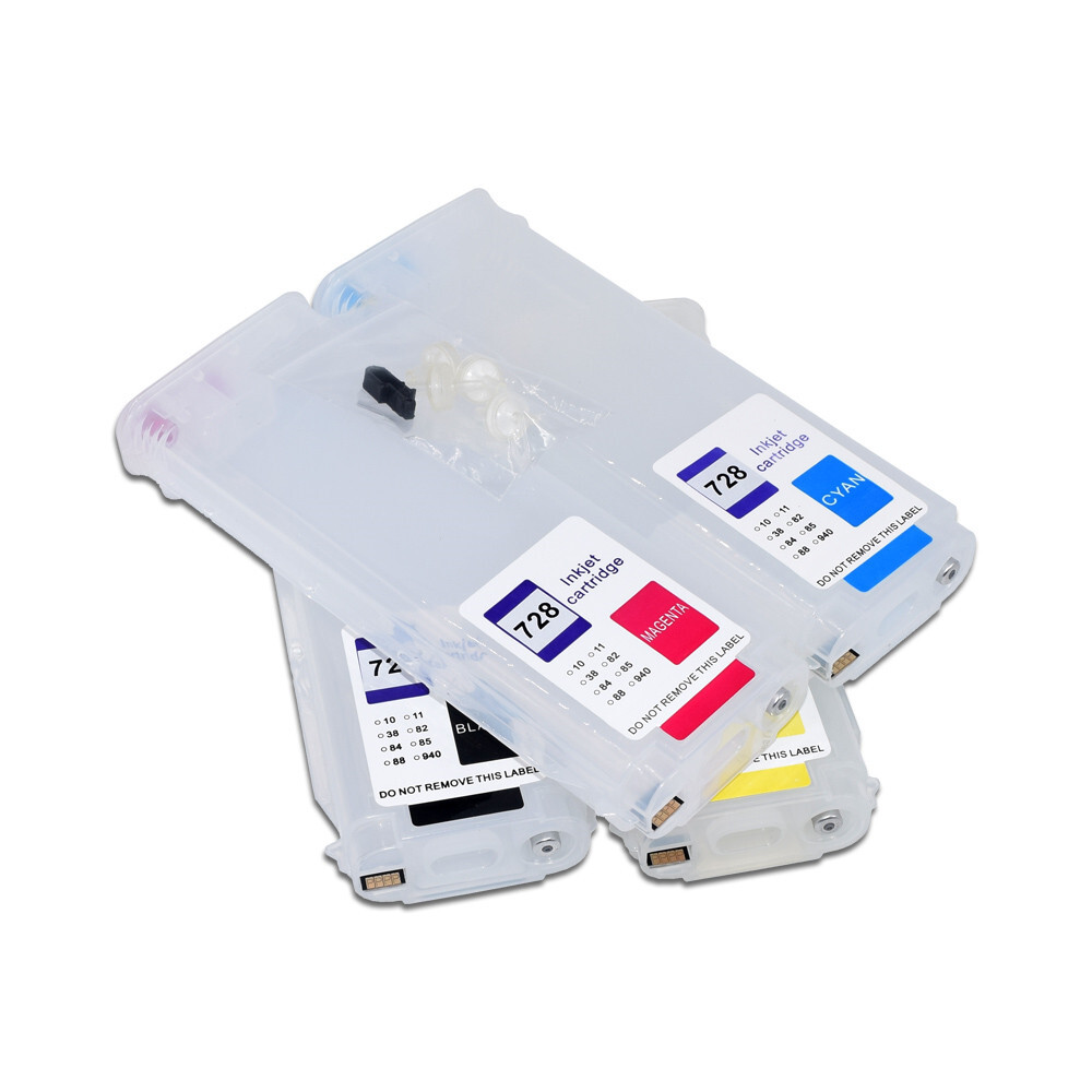 HP 728 Empty Ink Cartridge with Chip 4 Units a Set, Compatible with HP T730 T830