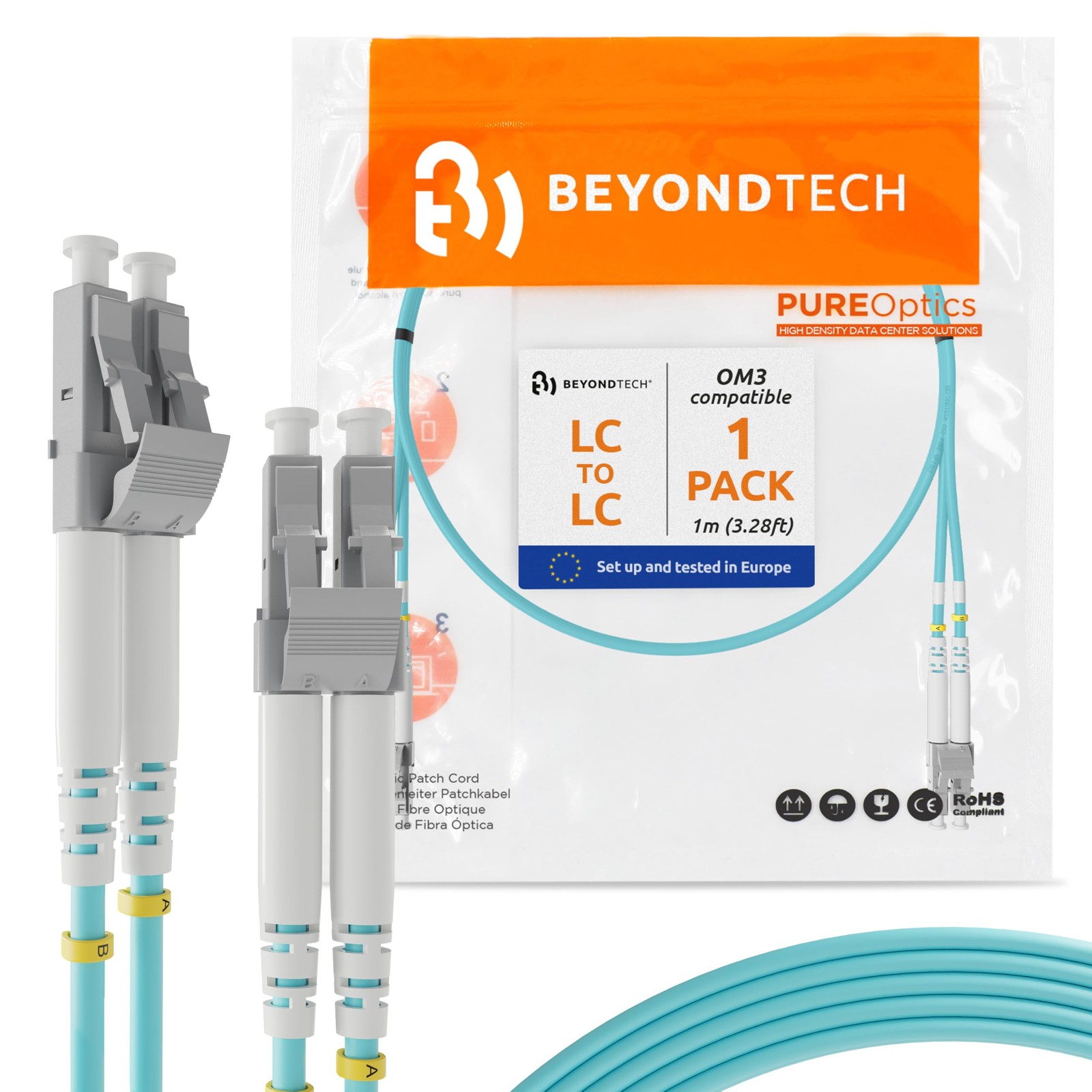 1m 3.28ft LC To SC UPC Multimode Duplex Fiber Optic Patch Cable 50/125m OM3
