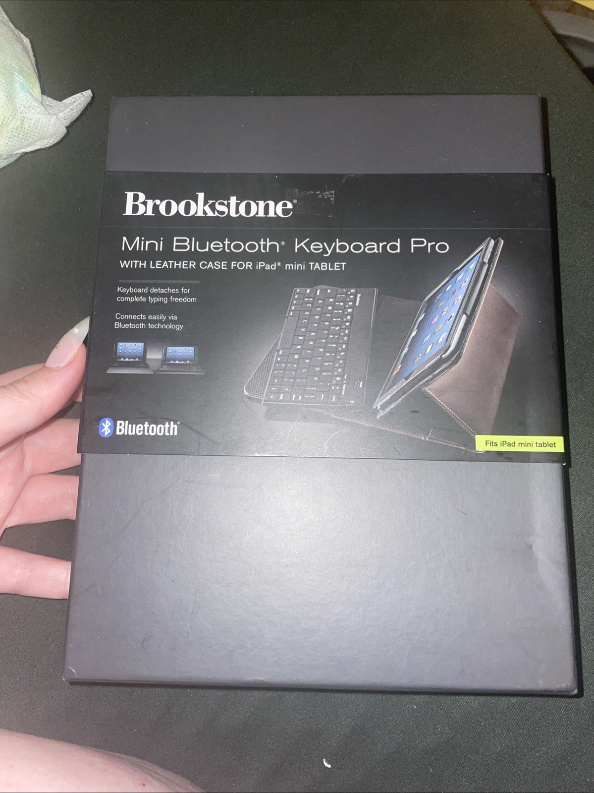 Brookstone Mini Bluetooth Keyboard Pro with Leather Case for iPad mini Tablet.