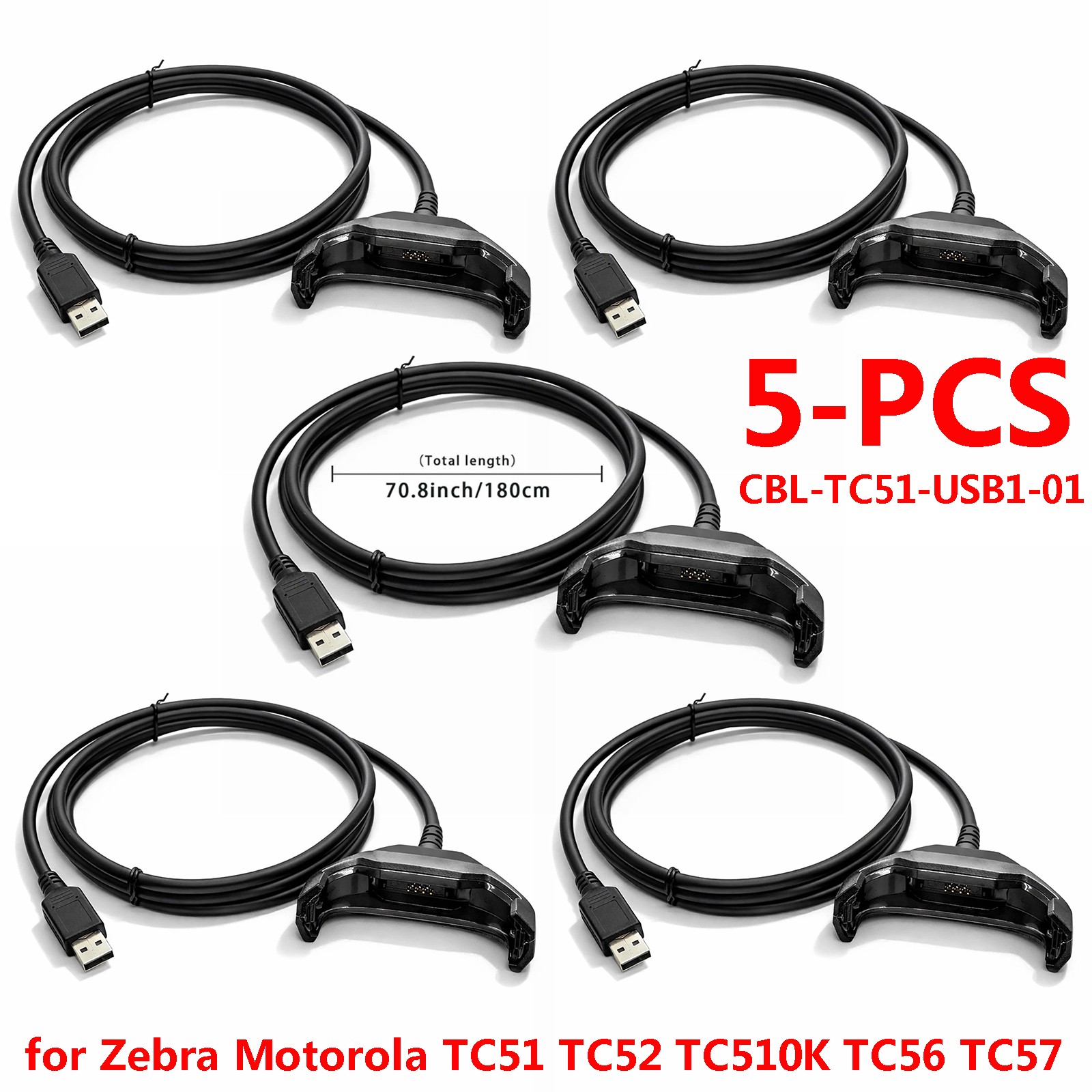 5Pcs for Zebra Motorola TC51 TC52 TC510K TC56 TC57 USB CABLE- CBL-TC51-USB1-01